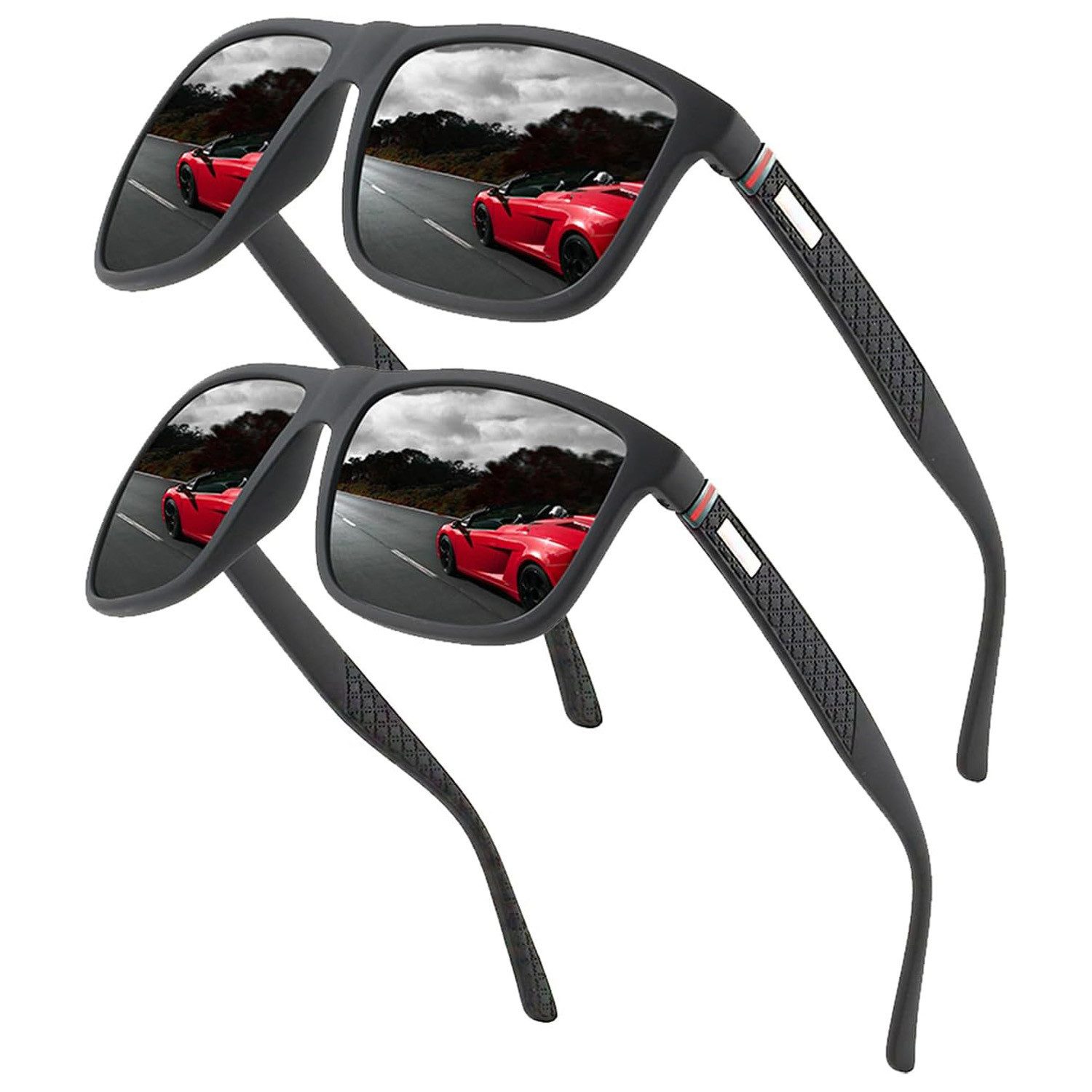 OKWISH Sonnenbrille 2Paar Polarisiert Sportbrille Herren Damen (UV400-Schutz, 2-St., Klassisch, HD-Pilotobjektive, Voller Blendschutz, Reisebrille) für Outdoor Camping Reisen Freizeit Laufen Radfahren usw