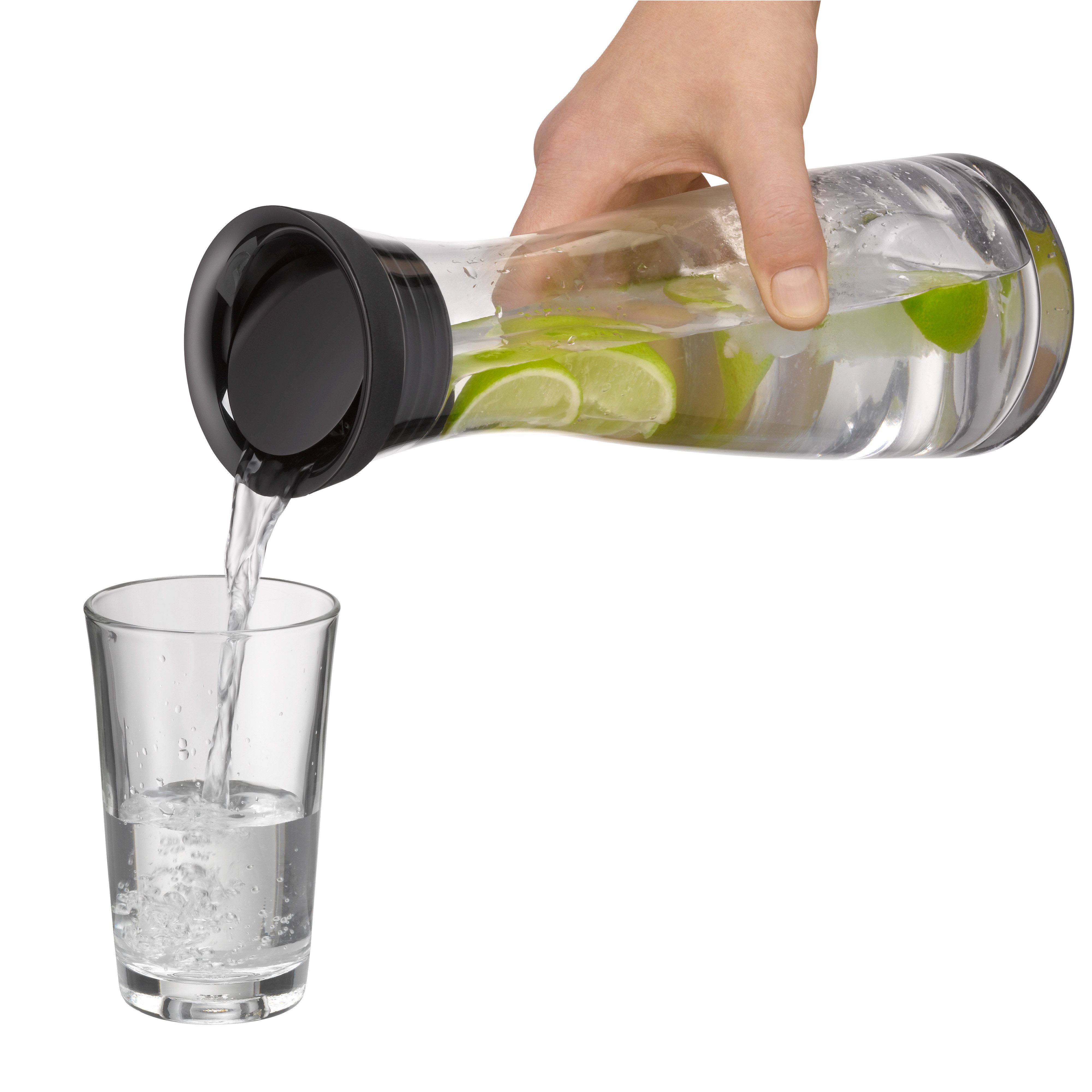 WMF Wasserkaraffe Basic für Kalt- und Warmgetränke, Silikonrand, 1 l Fassungsvermögen, Close-Up-Verschluss ink. integriertem Sieb, spülmaschinengeeignet
