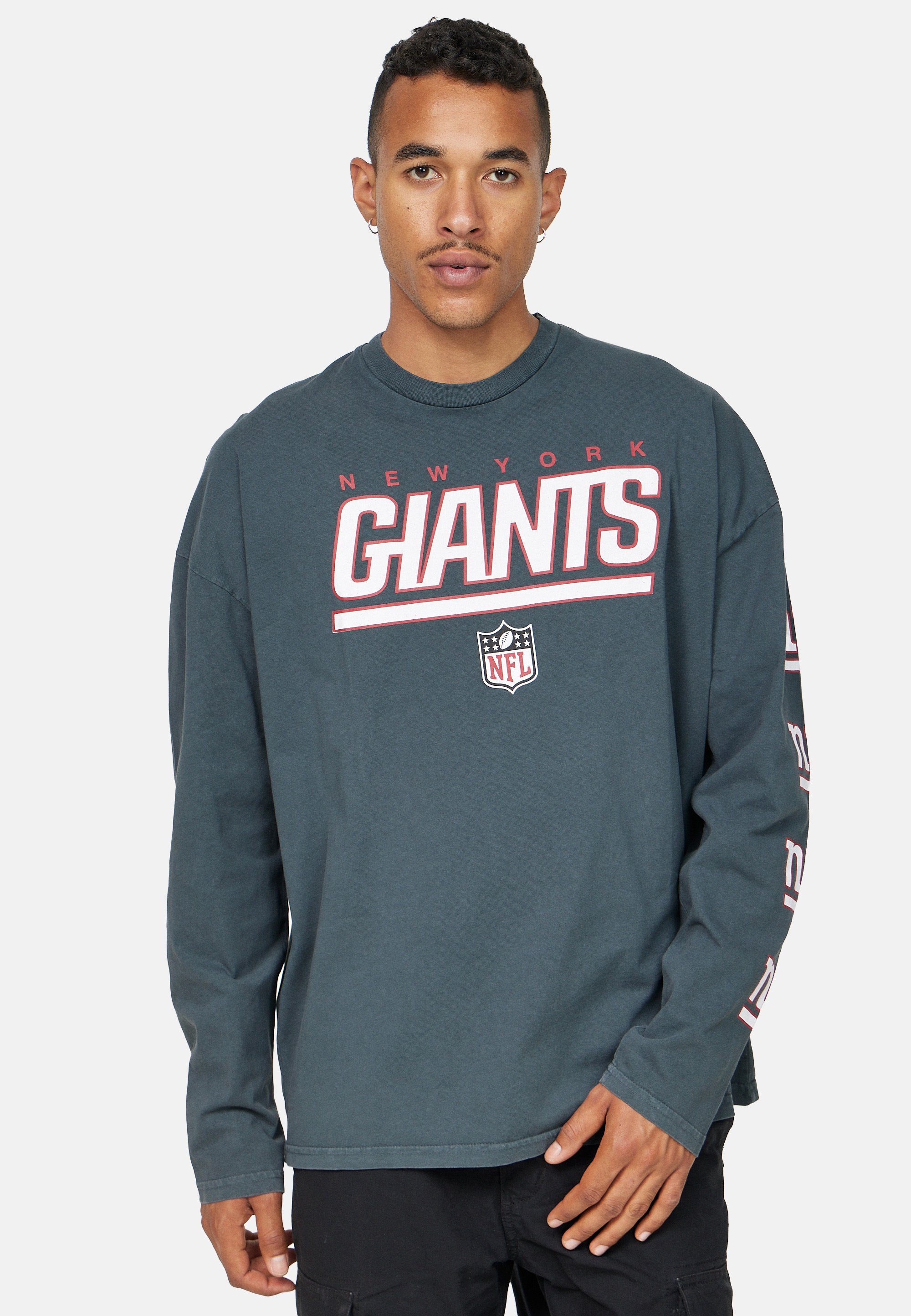 Recovered Langarmshirt GOTS Bio-Baumwolle Giants NFL Washed L/S New Oversized zertifizierte York