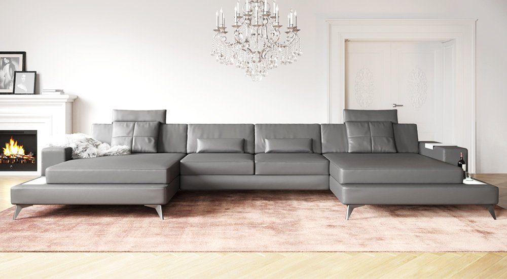 Ecksofa Designsofa Grau Sofa LED Couch XXL Weiss von Eckcouch BULLHOFF U-Form Grün Wohnlandschaft Wohnlandschaft BULLHOFF Leder »MÜNCHEN« Leder