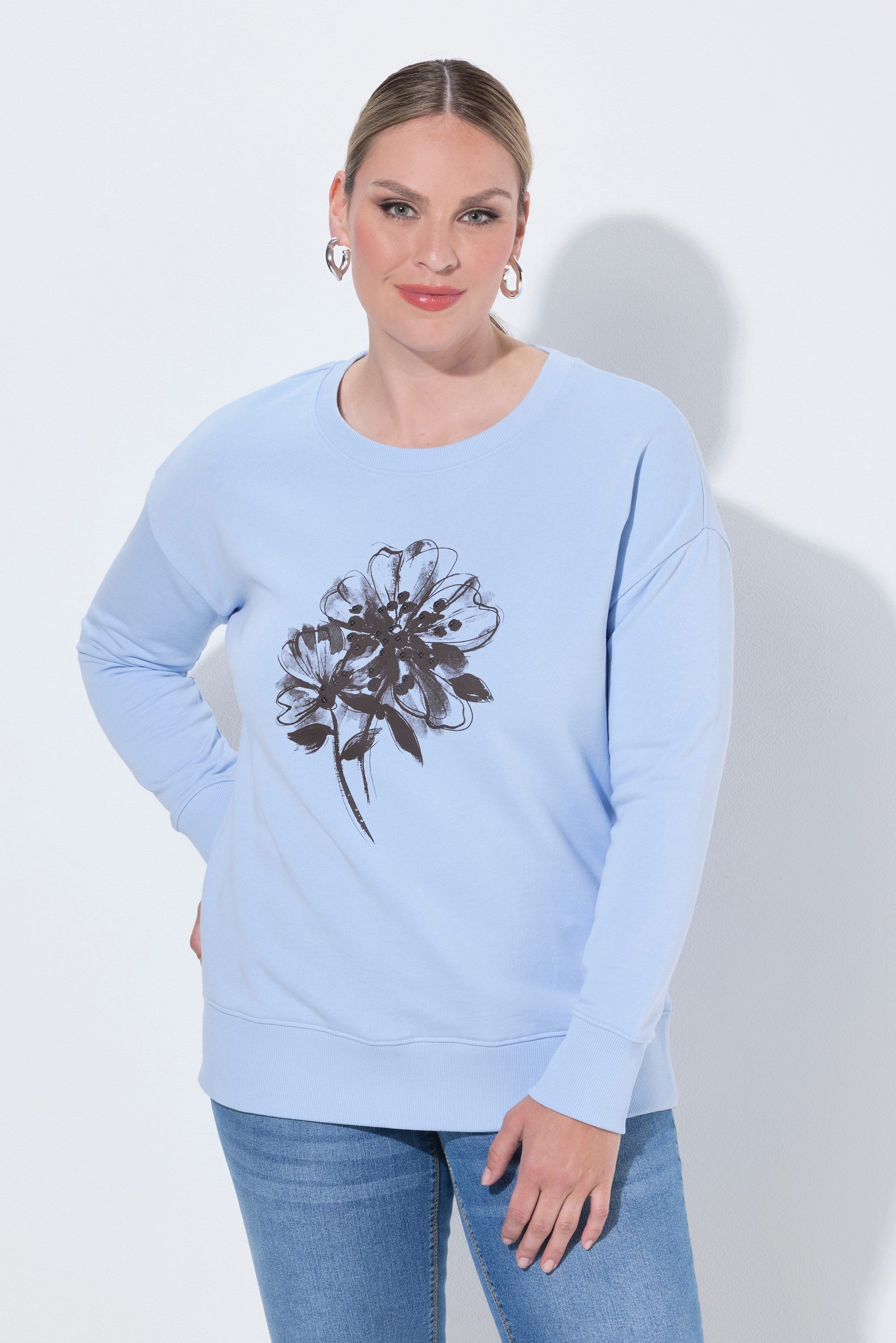 MIAMODA Sweatshirt Sweatshirt Loose Fit Blume mit Pailletten