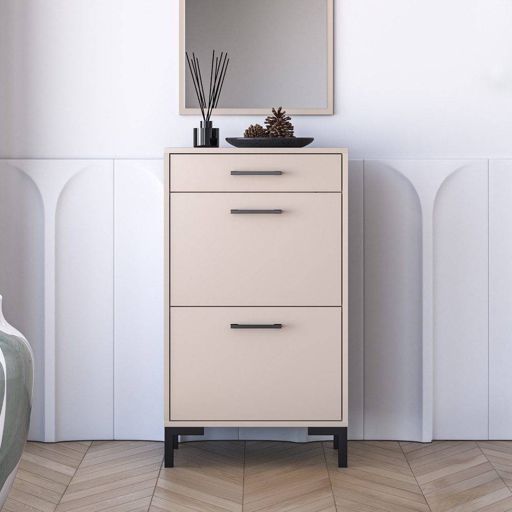 Lomadox Schuhschrank OLHAO-131 in Beige, 55 cm breit, für ca. 8-10 Paar Schuhe