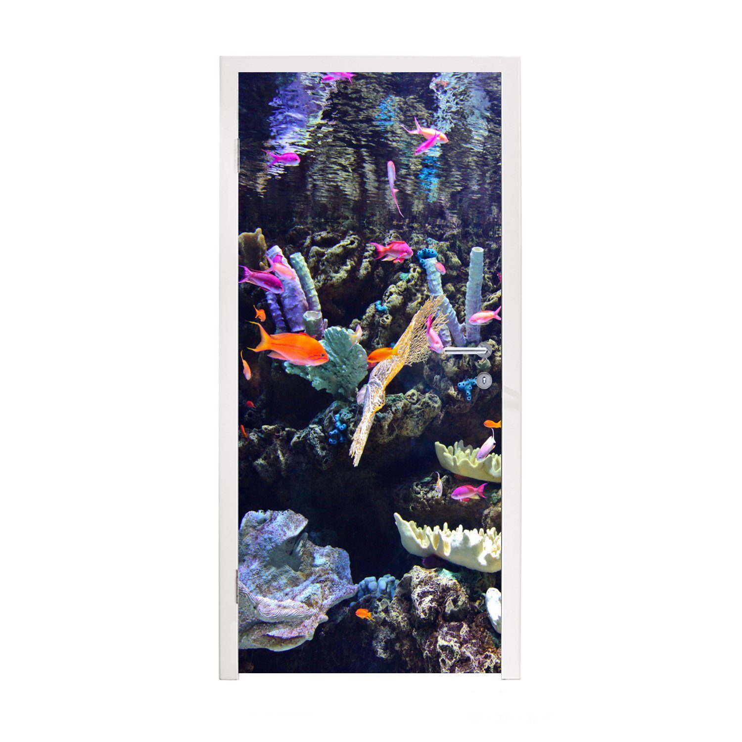 MuchoWow Türtapete Buntes Aquarium, Matt, bedruckt, (1 St), Fototapete für Tür, Türaufkleber, 75x205 cm
