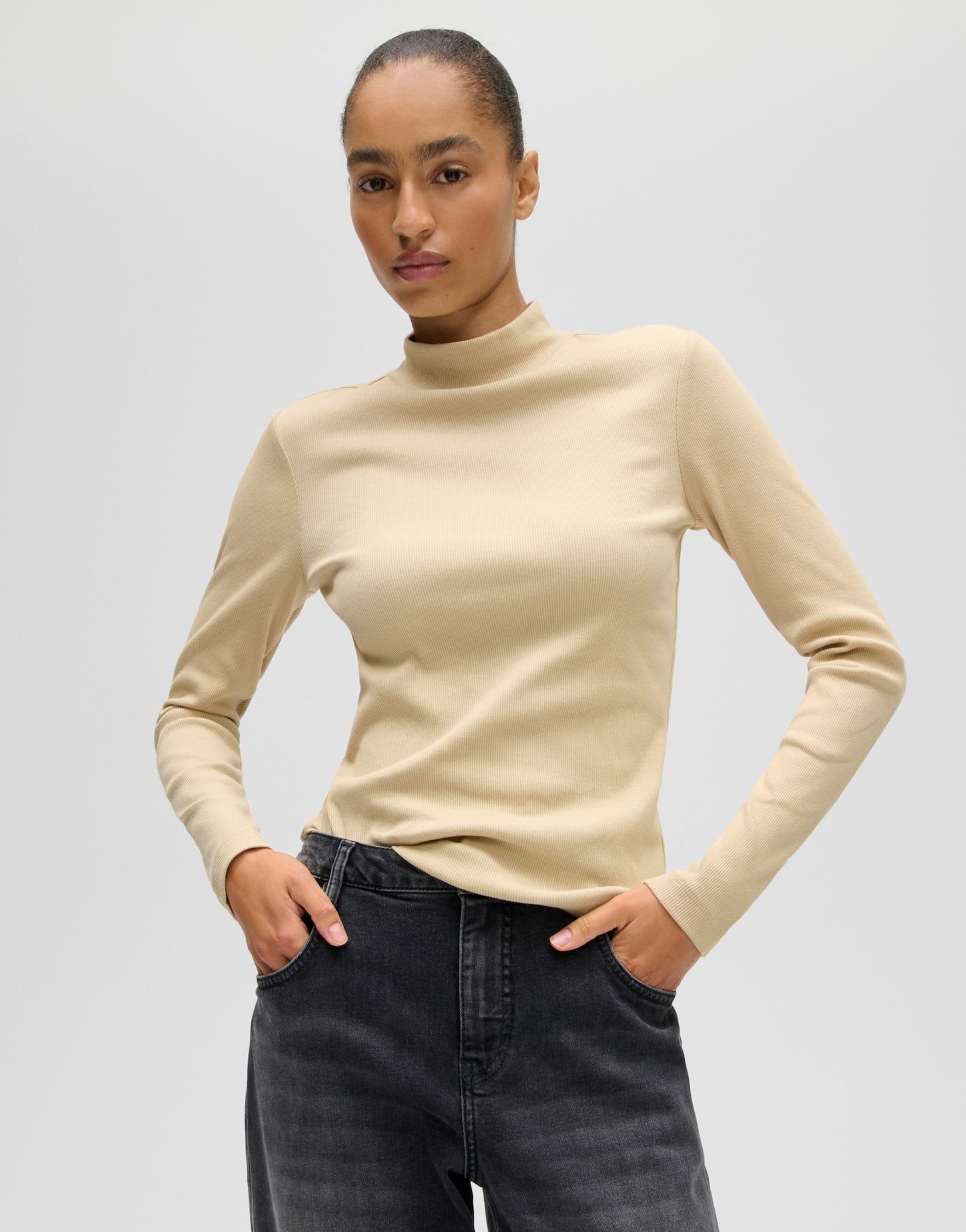 OPUS Longsleeve Somy rib aus weichem Jersey Gerader Schnitt mit Rollkragen und feiner Rippung