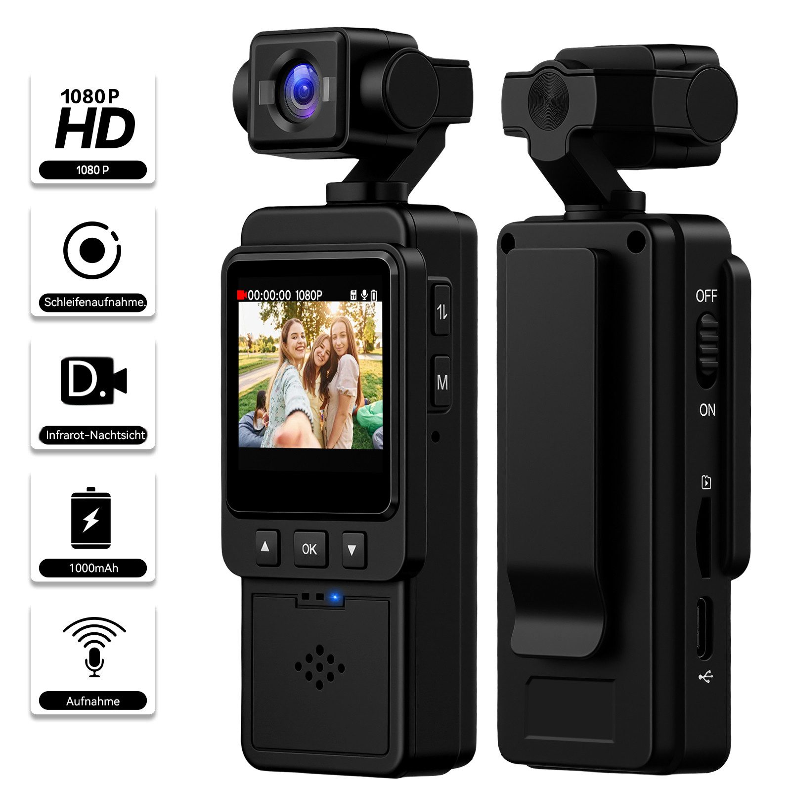 Hikity Camcorder 1,54 Zoll 1080P HD-Objektiv WiFi Outdoor-Fahrrad-Sportkamera Action Cam (Kompakte Actionkamera,180 ° rotating lens)