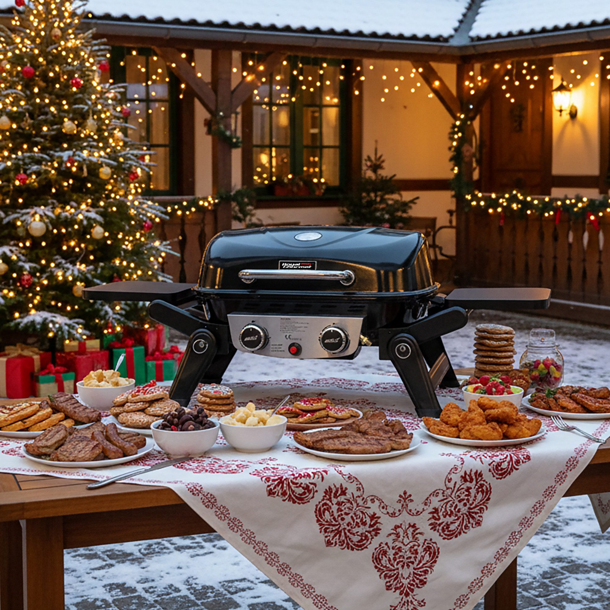 Royal Gourmet Gasgrill 2-Brenner Tragbarer Gasgrill, 5 kW Tischgrill, mit klappbaren Seitentischen, portabler BBQ Grill für Balkon, Schwarz