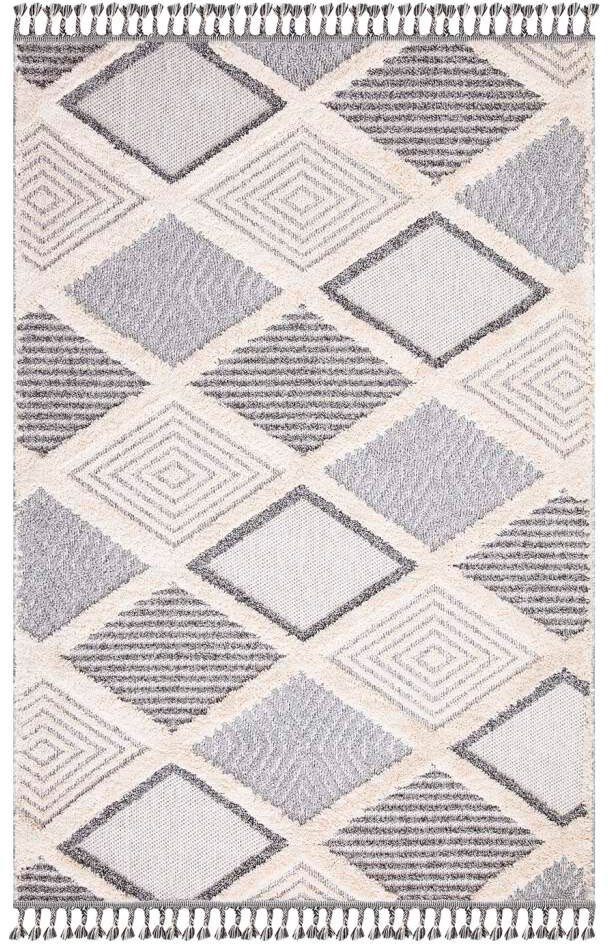 Carpet City Hochflor-Teppich Valencia 731, rechteckig, Höhe: 20 mm, Läufer, Boho-Stil, 3D-Effekt, Raute, Hoch-Tief-Struktur, mit Fransen
