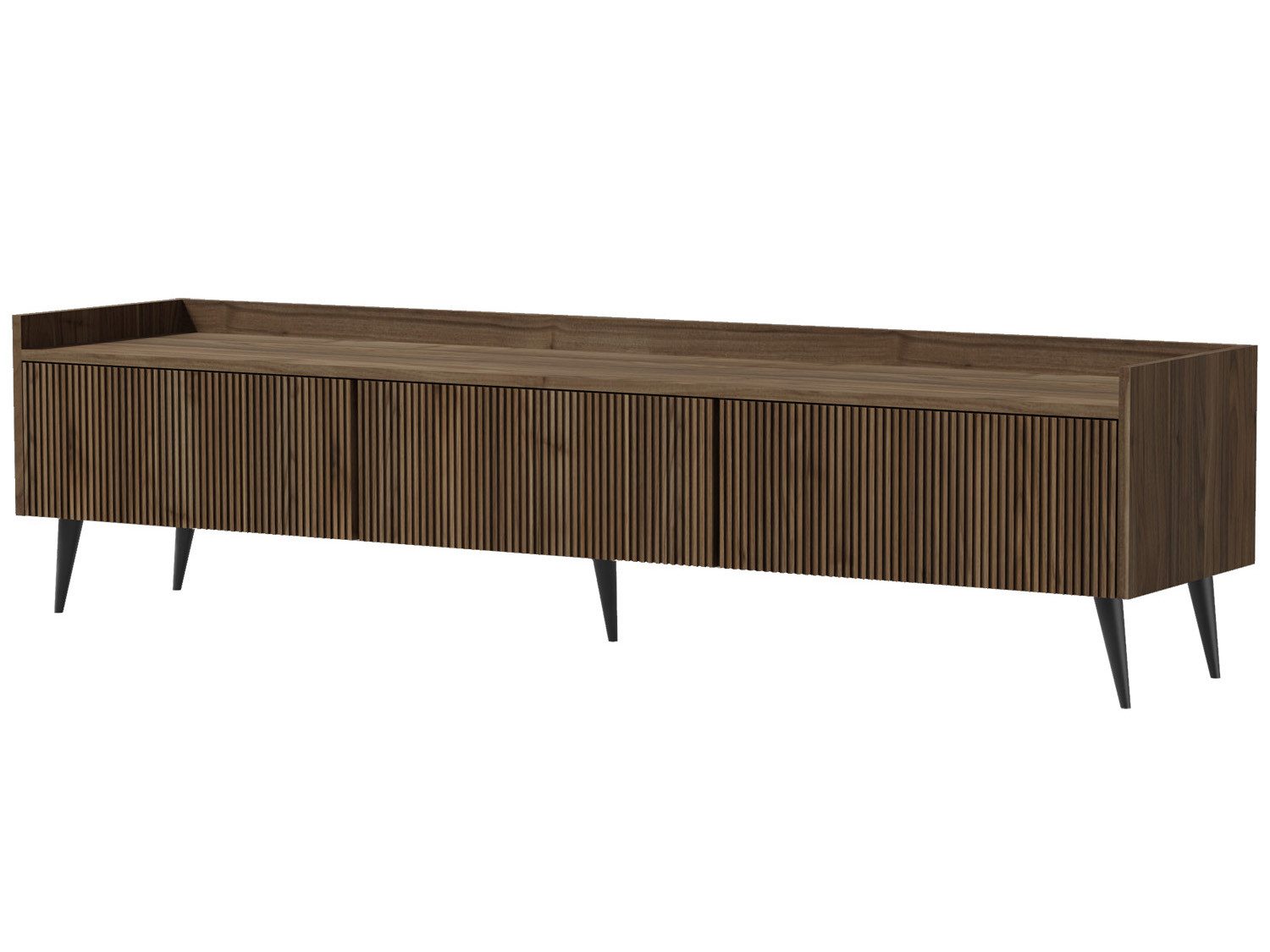 Beautysofa TV-Schrank AMFALI 180 cm, Push-to-open (schwarzen Metallbeinen, Lowboard mit 3 Klappen, geriffelten MDF-Fronten) Frühlings-Eiche, Nussbaum oder Cashmere