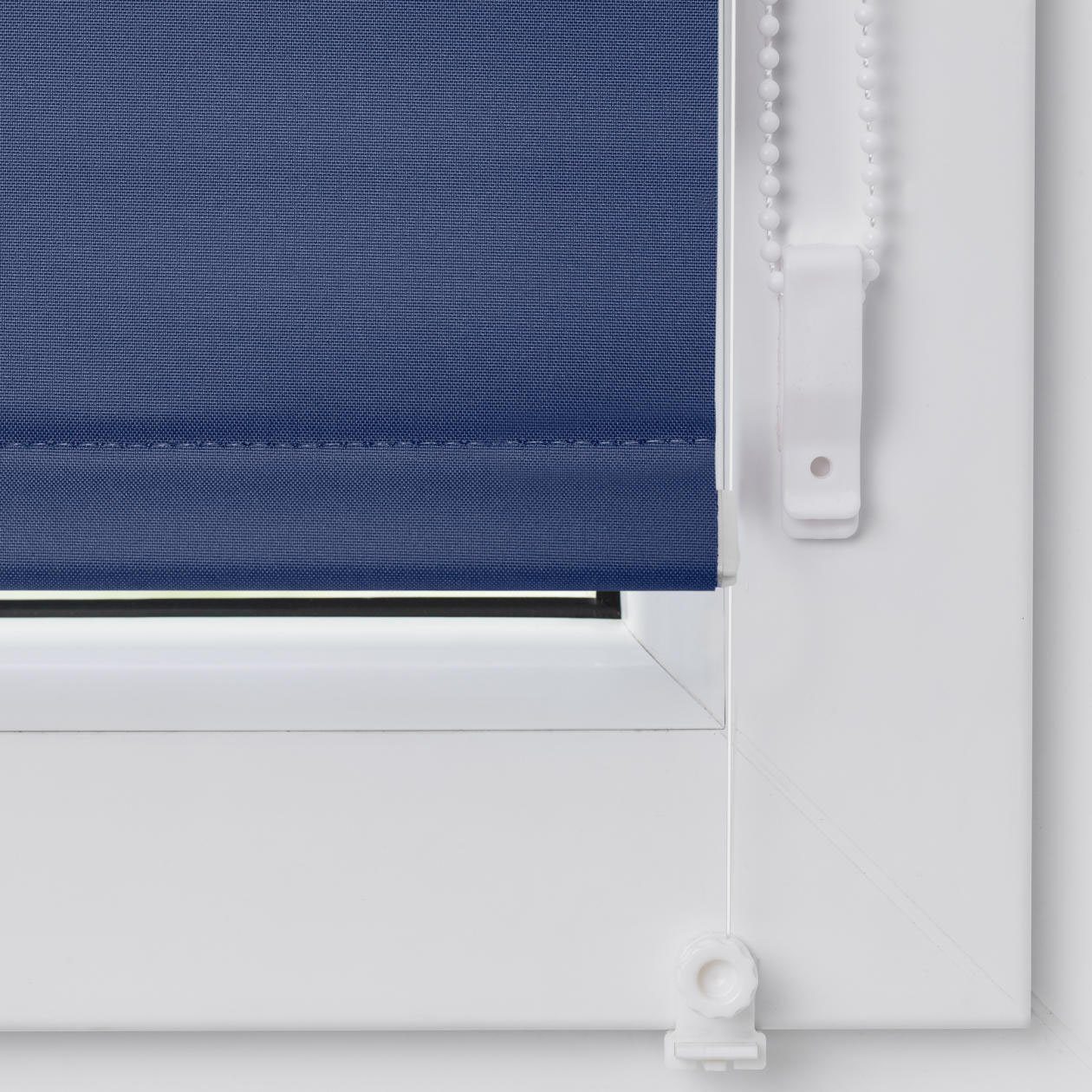 Seitenzugrollo Uni Rollo, blau ohne und verdunkelnd, LICHTBLICK Farbbeschichtung Klemmfix verspannt, ORIGINAL, - Fenster für mit Bohren, und Türen, Klemmfix, Klemmträger