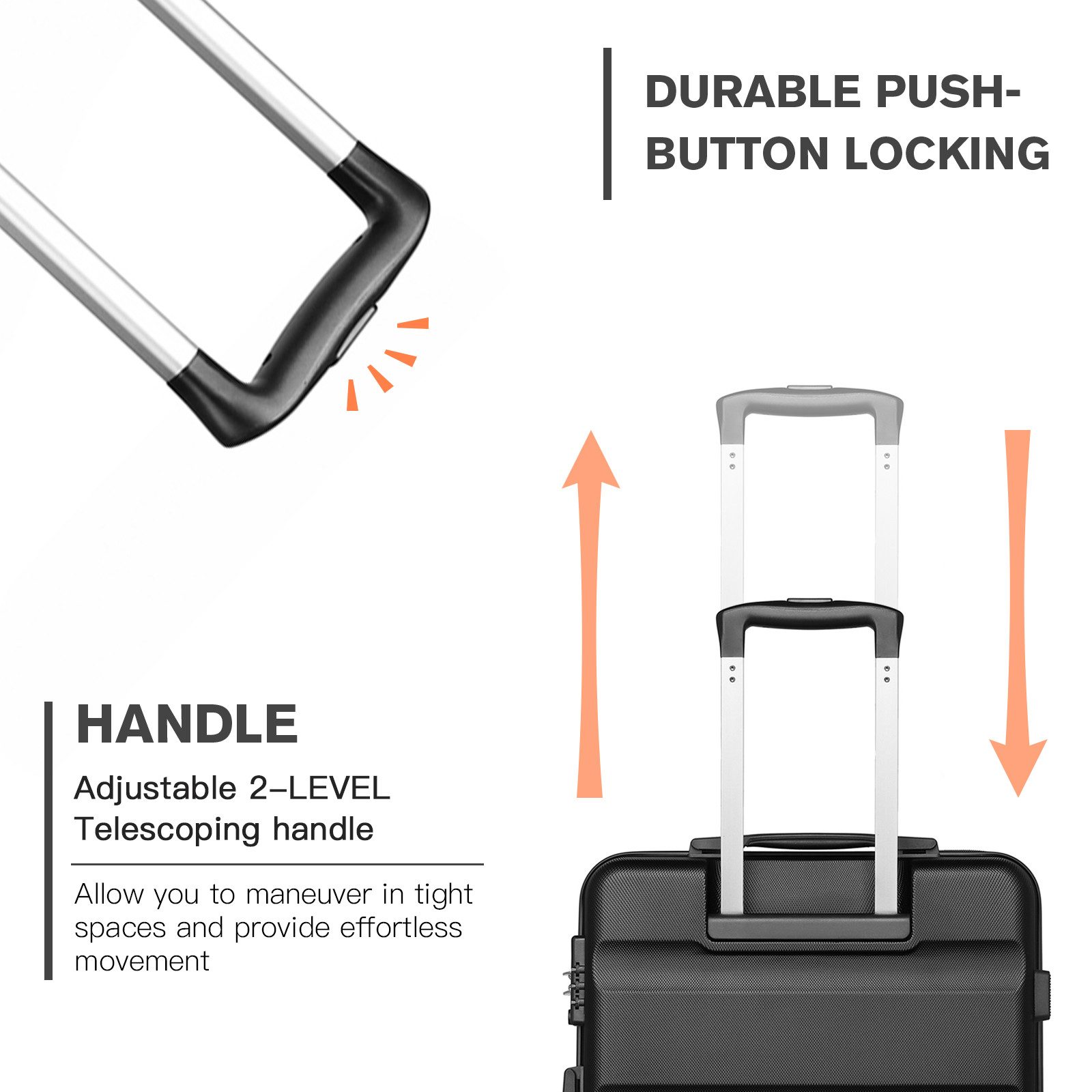 KONO Hartschalen-Trolley Handgepäck Leicht Hartschalenkoffer aus ABS Reisekoffer mit 4 Rollen – Bild 5 von 5