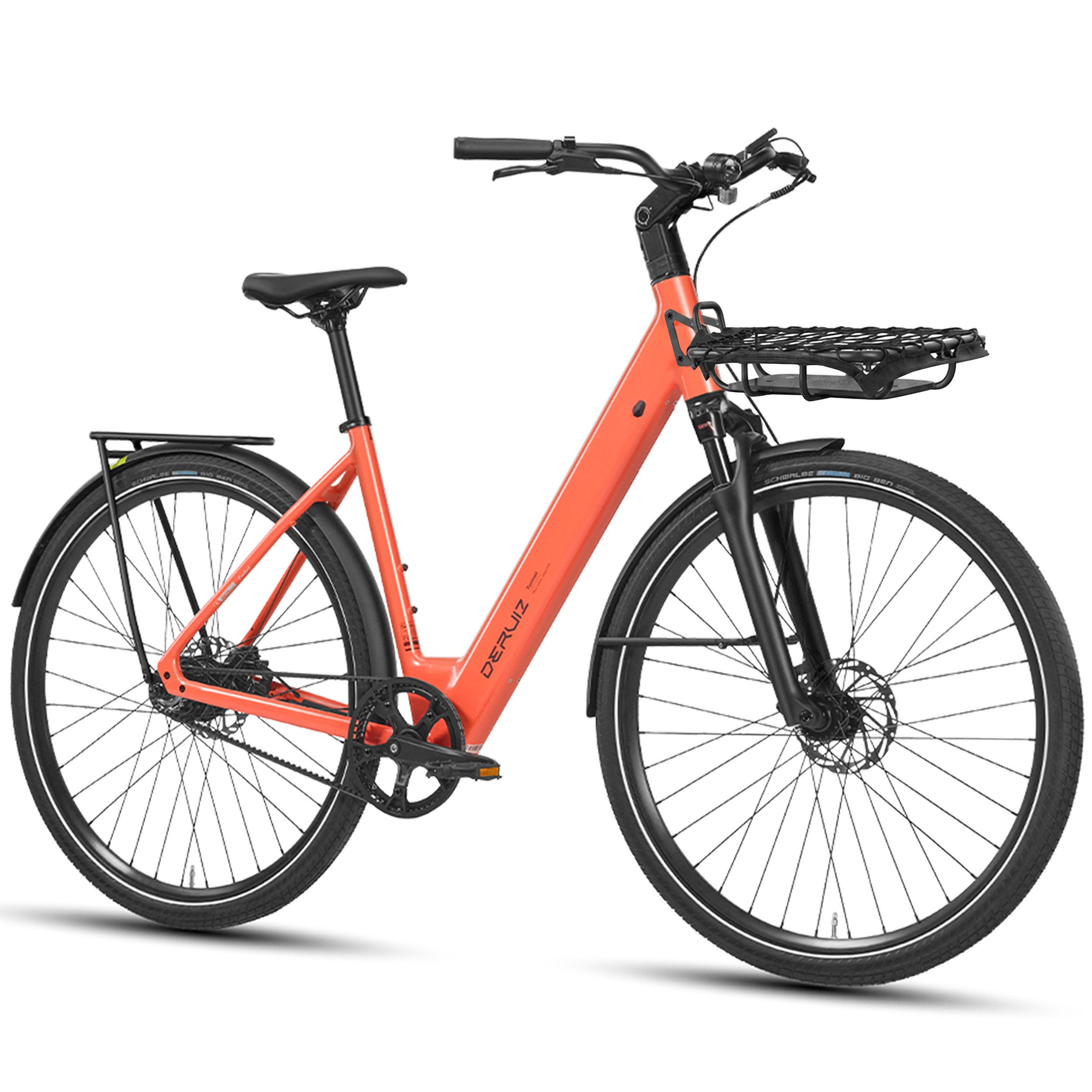 DERUIZ E-Bike Cityrad 28 Zoll, Carbon-Riemenantrieb, 110km, Bluetooth+APP, nur ca. 20kg, Heckmotor, 360 Wh, (Traglast ca. 140kg, Elektrofahrrad für Damen und Herren, Tiefeinsteiger), Kadenz- und Drehmomentsensor, Routenaufzeichnung, Aluminiumrahmen