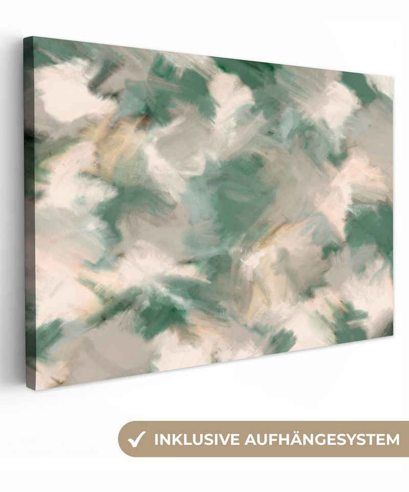 OneMillionCanvasses® Leinwandbild Kunst - Farbe - Grün - Beige - Abstrakt, (1 St), Wandbild Leinwandbilder, Aufhängefertig, Wanddeko, 30x20 cm