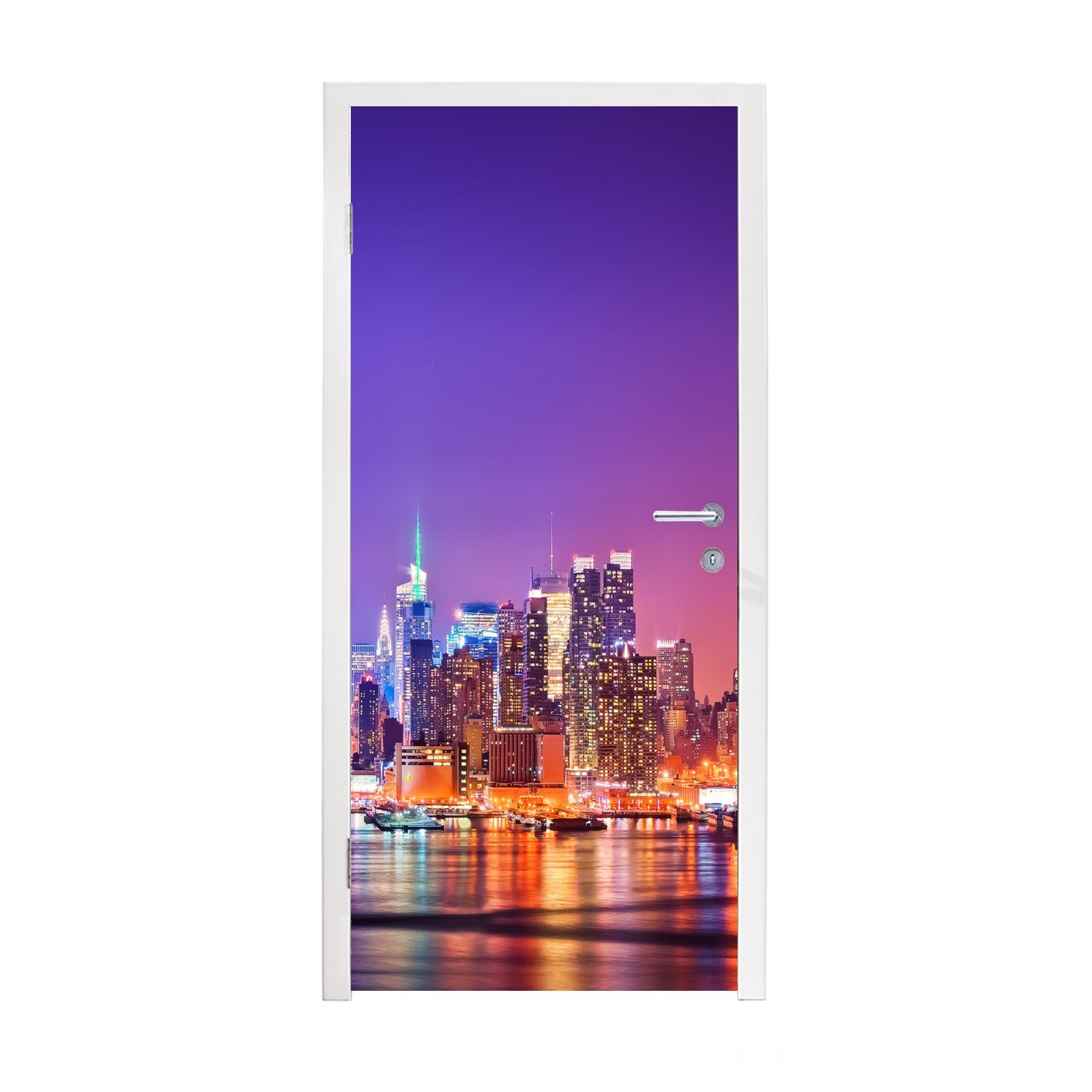 MuchoWow Türtapete New York - Skyline - Lila, Matt, bedruckt, (1 St), Fototapete für Tür, Türaufkleber, 75x205 cm