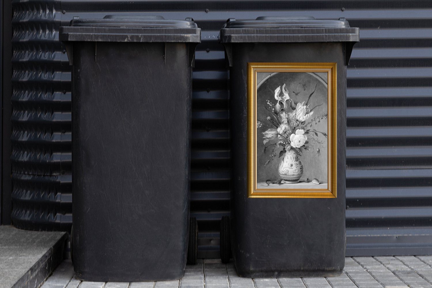 MuchoWow St), Abfalbehälter Container, (1 Wandsticker - - Stilleben Maler Gold Liste - Mülleimer-aufkleber, Sticker, Mülltonne,