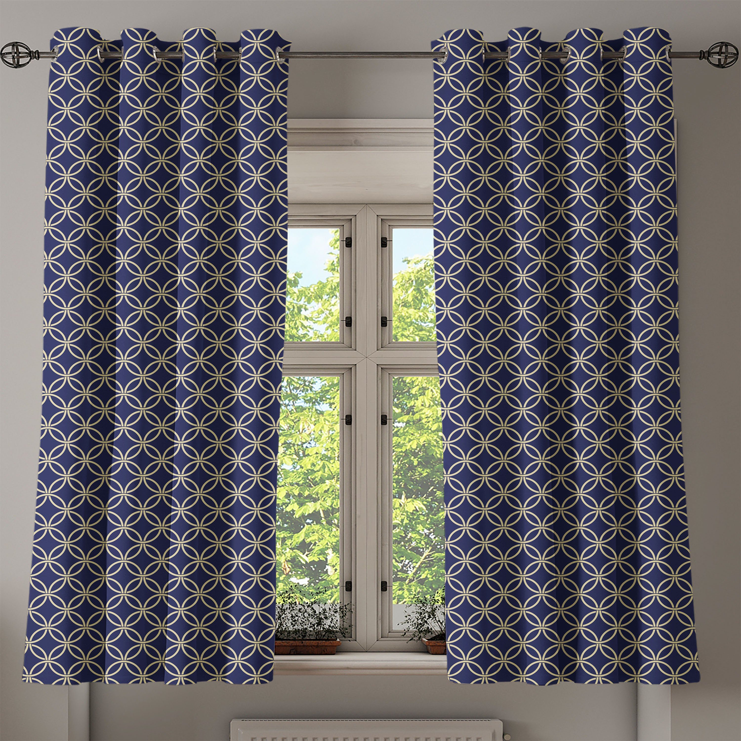 Abakuhaus, für Wohnzimmer, Schlafzimmer Gardine Oriental 2-Panel-Fenstervorhänge Formen Runde Dekorative blau Navy
