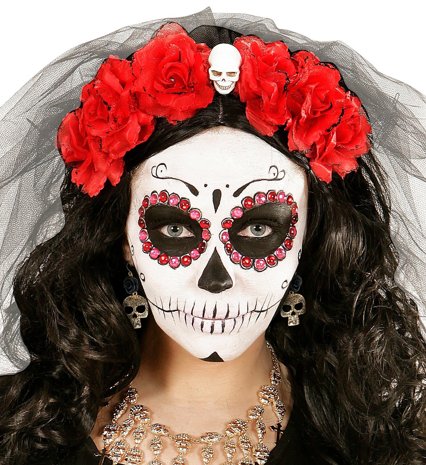 Widmann S.r.l. Kostüm Day of the Dead Ohrringe 'Totenkopf und Rose', Sc