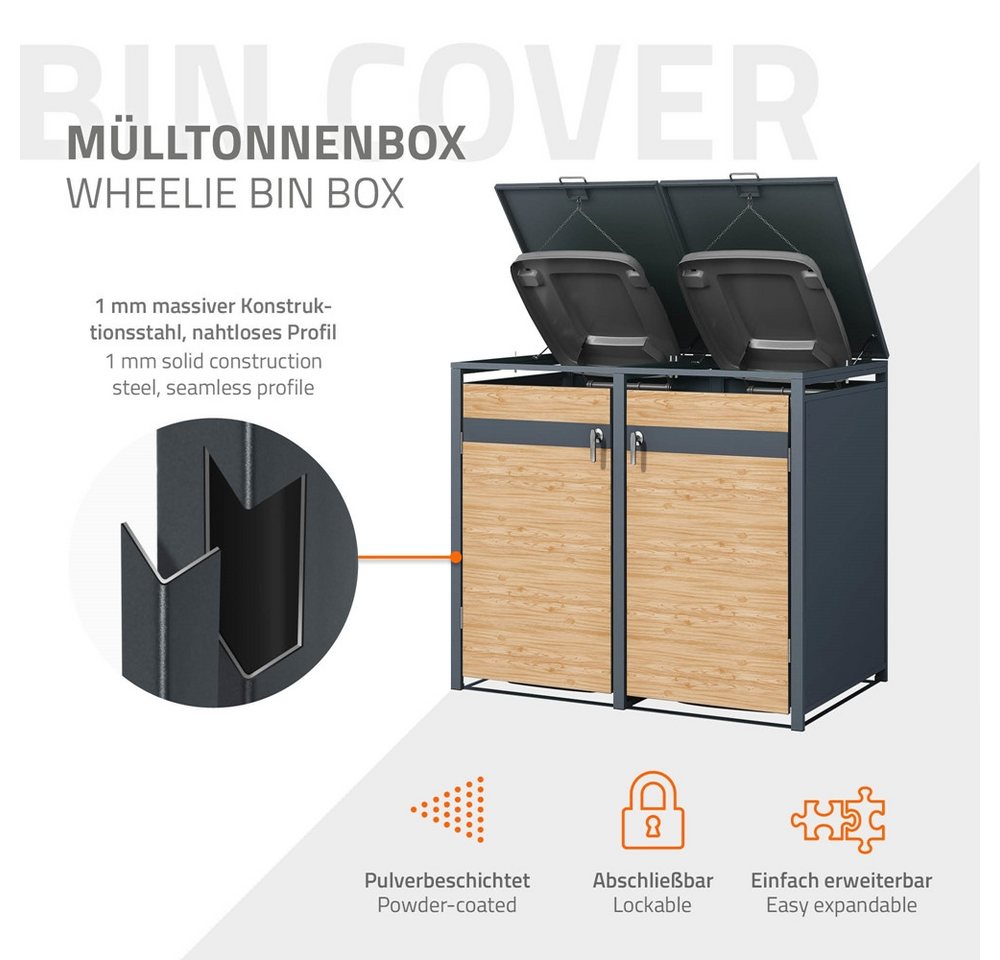 Thumbnail - ML-DESIGN Mülltonnenbox Müllbox aus Stahl wetterfeste Mülltonnen Verkleidung Mülltonnengarage, Mülltonnencontainer mit K...