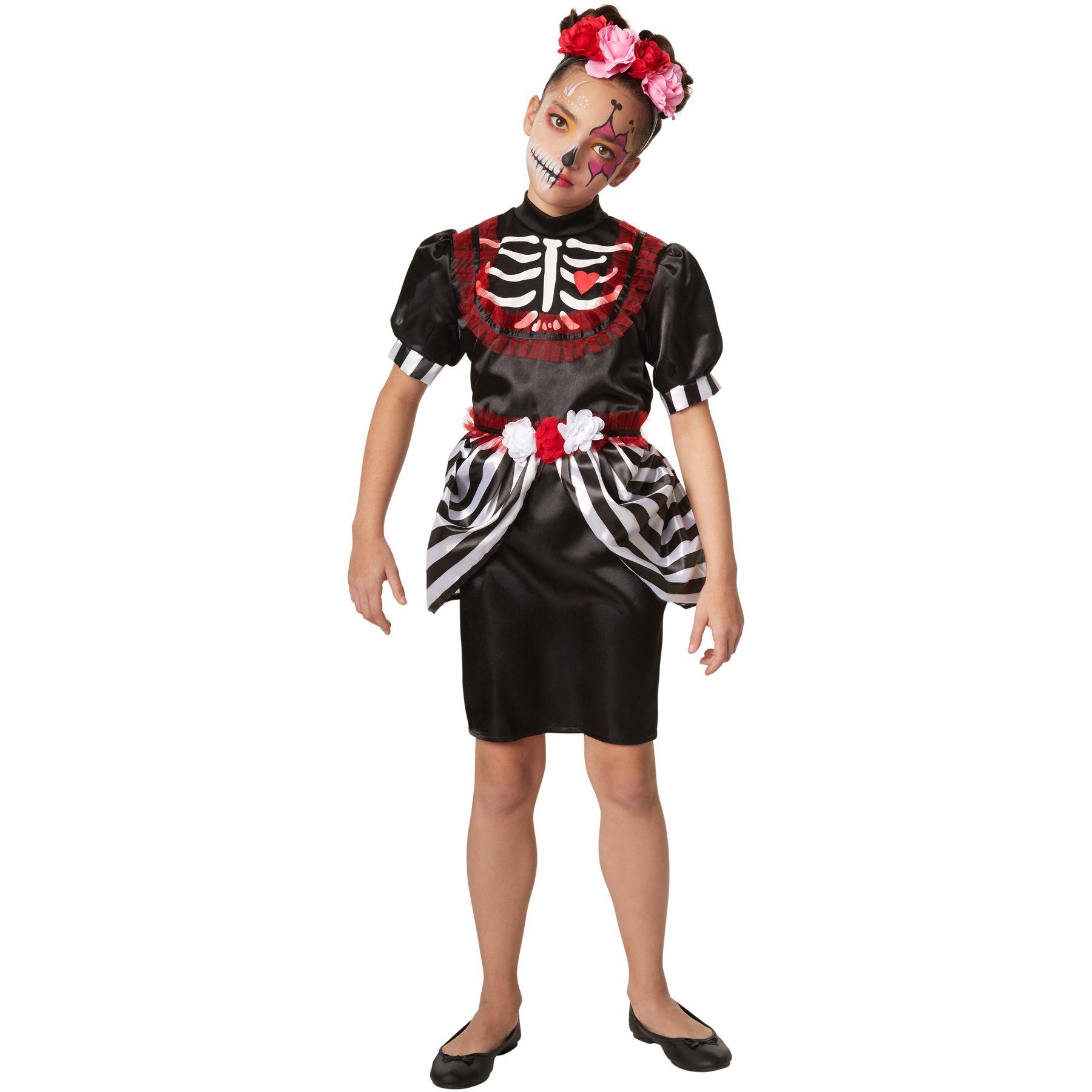 dressforfun Kostüm Mädchenkostüm Gruselige Skelettdame, Kurzkleid mit Skelettaufdruck