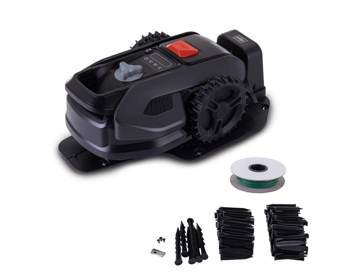 Scheppach Rasenmähroboter RRMA300, bis 300 m² Rasenfläche, (Set, 4-St), inkl. Akku, Führungsdraht, Befestigungsklammer und Mähmesser