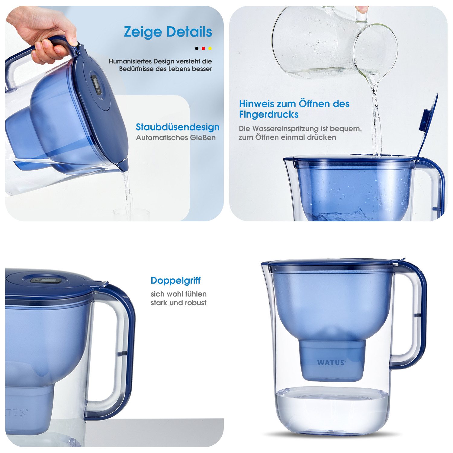 Watus Kanne für Brita Wasserfilter, Filterkanne 3.8L Enthält 1er filterpatronen, (1-St), für alle BRITA MAXTRA/MAXTRA+/PerfectFit Wasserfilter. – Bild 5 von 5