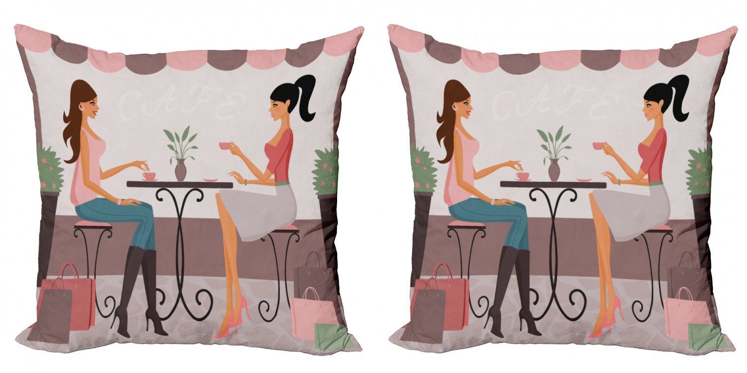 Kissenbezüge Modern Accent Doppelseitiger Digitaldruck, Abakuhaus (2 Stück), Freundin Frauen, die Kaffee trinken
