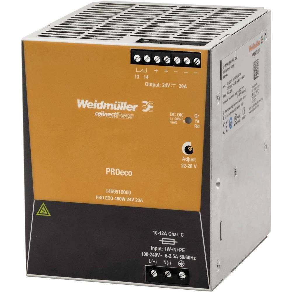 Schaltnetzgeräte PROeco 480W 24V 20A Hutschienen-Netzteil