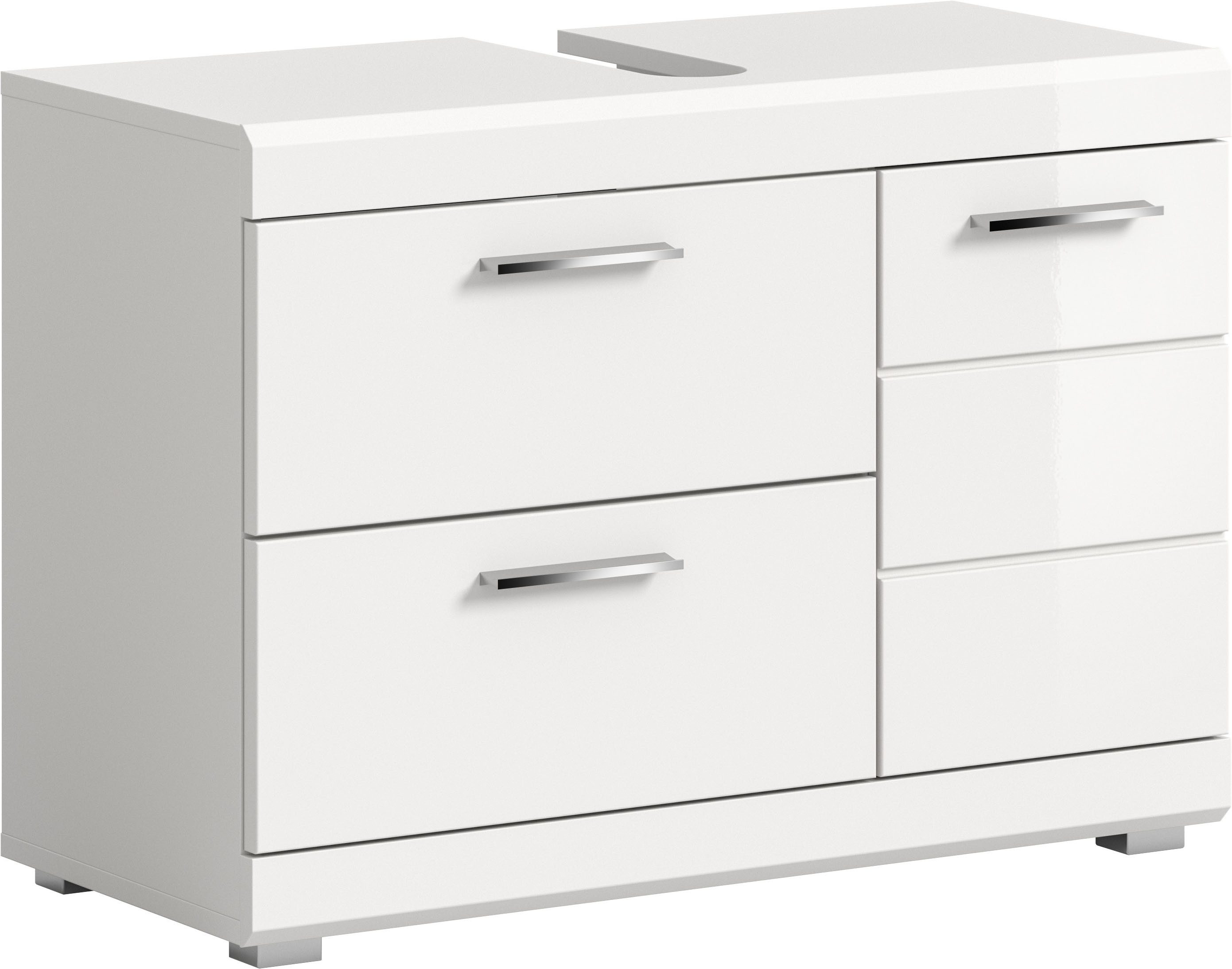 welltime Waschbeckenunterschrank SIENA, Breite 80cm, 1 Tür, 1 Schubkasten, 1 Klappe, 2 Fächer,MDF-Front (TOPSELLER!, mit Siphonausschnitt 10x25 cm) WBU, Badmöbel, Badschrank, Kommode, Unterschrank, Bad, Badezimmer