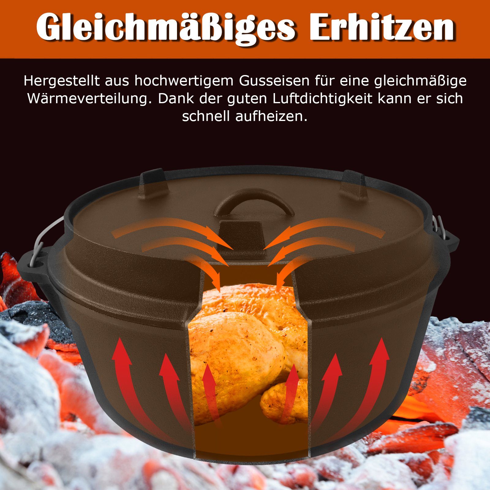 UISEBRT Feuertopf Oven Eingebrannt, Gusseisen BBQ Deckelheber mit Dutch