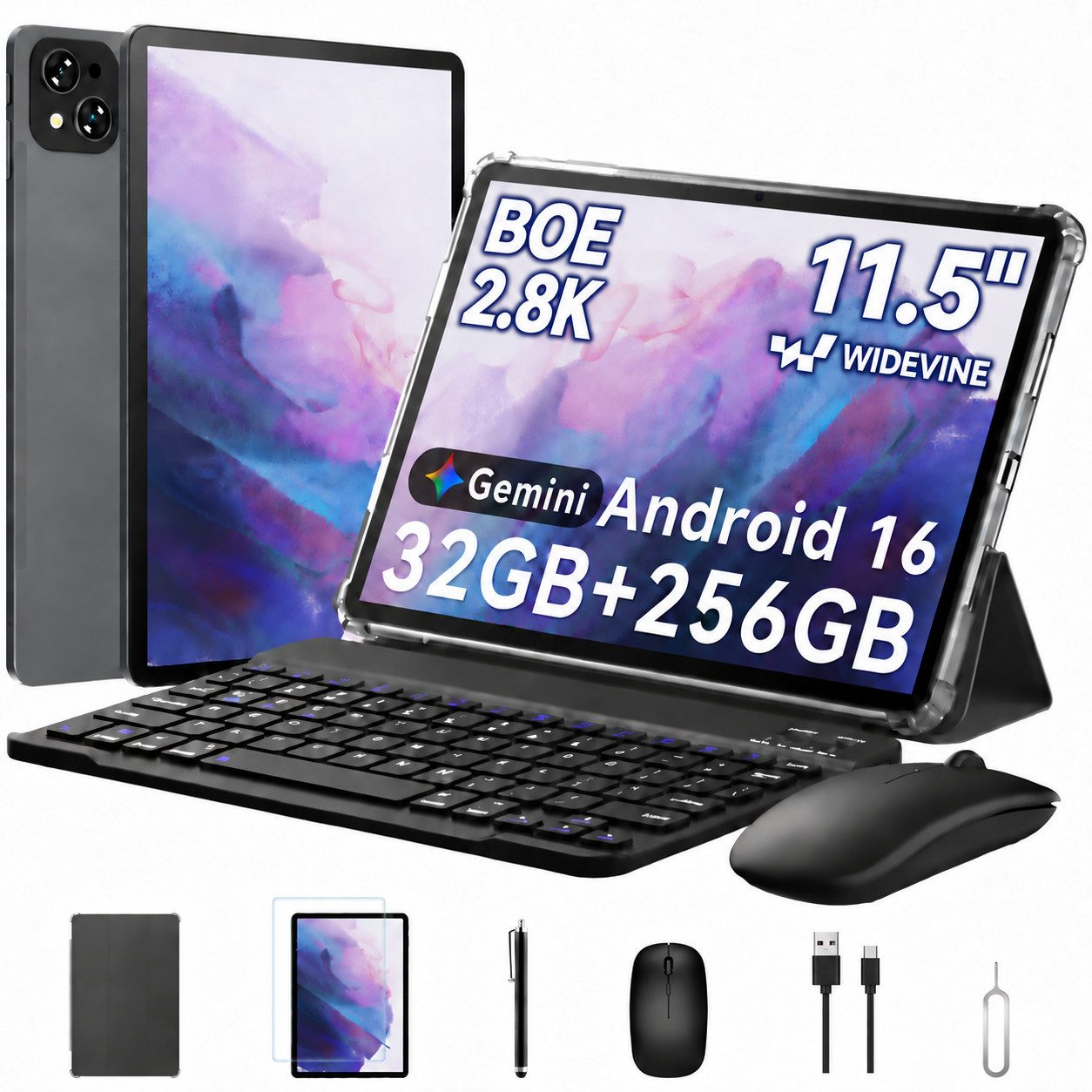 KINGRID 11,5" T12P 2,8K Android 16 4GLTE 256GB Mit Tastatur/Maus/Hülle Tablet (11,5", 256 GB, Android 16, 8000mAh, Gemini-KI, 2800x1840, Octa- Core, 32(8+24)GB)