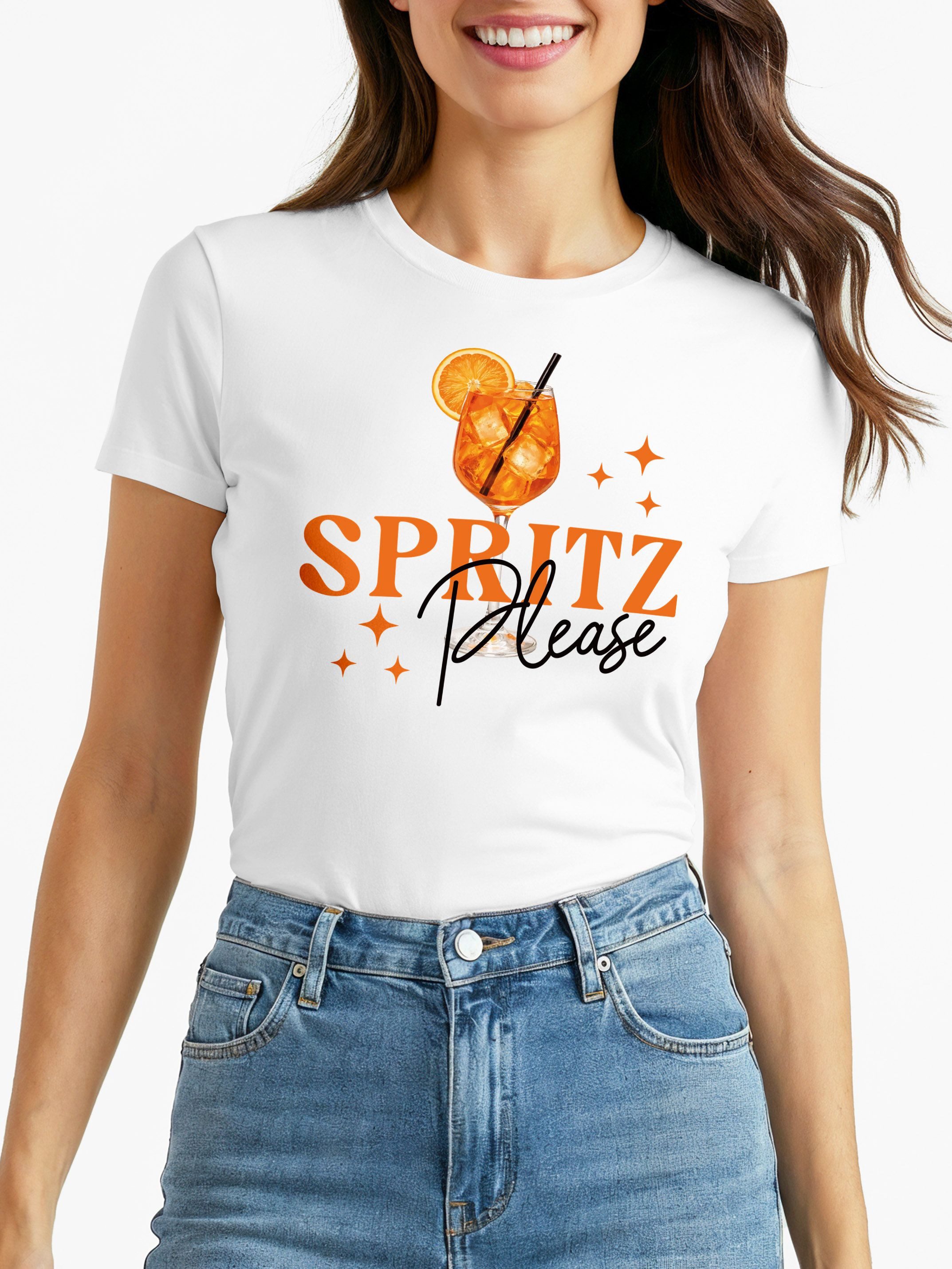 MoonWorks Print-Shirt Damen T-Shirt Spruch - Spritz Mädels - Kostümidee Mädelsabend JGA mit Print