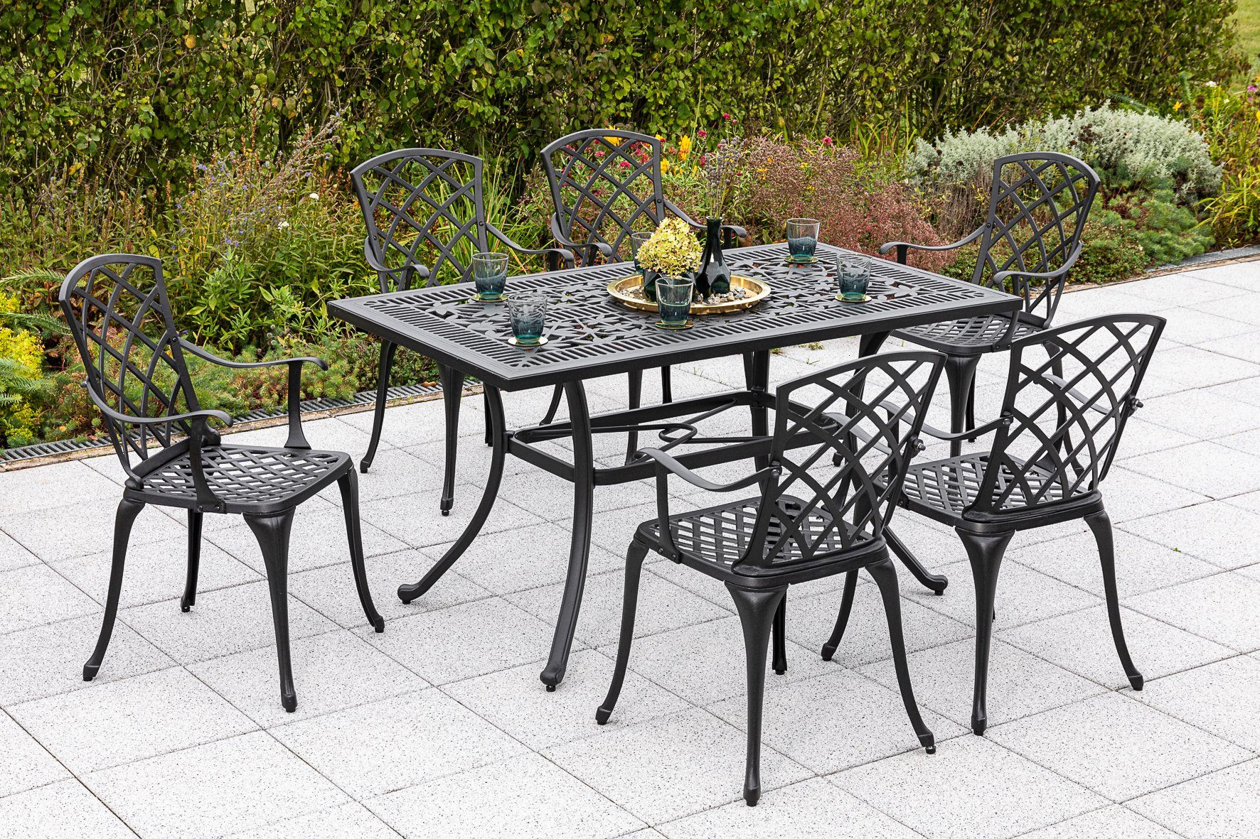 MERXX Garten-Essgruppe Rhodos, (Set, 7-tlg), 6 Sessel, Tisch