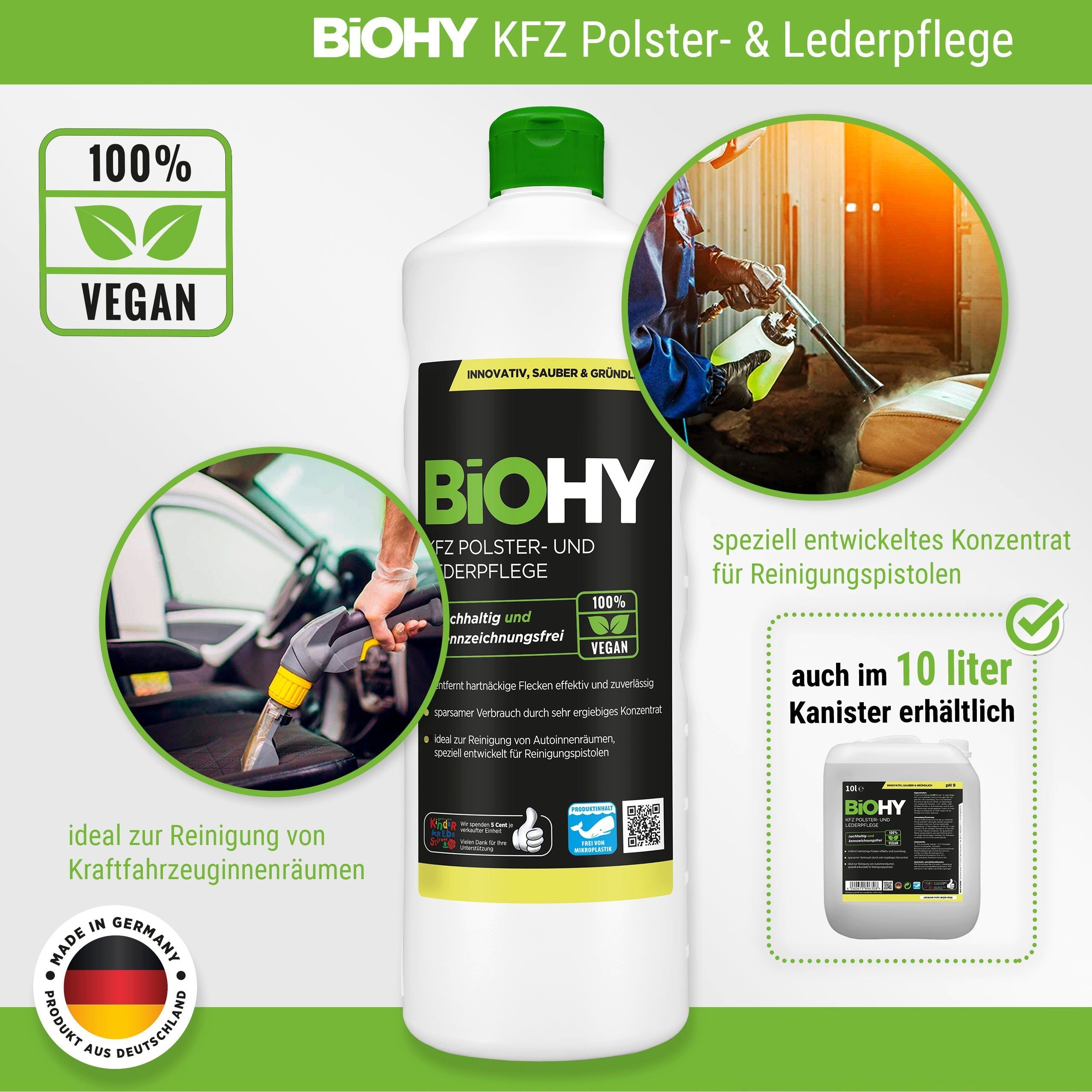 (1-St) x ml Lederpflege Autoshampoo BiOHY Flasche & 1 Polster- 250 KFZ