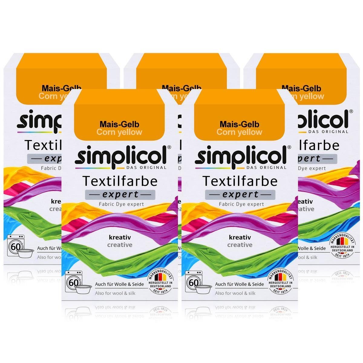 simplicol Textilfarbe Simplicol Textilfarbe expert Mais-Gelb 150g - Farbe zum Färben (5er Pa