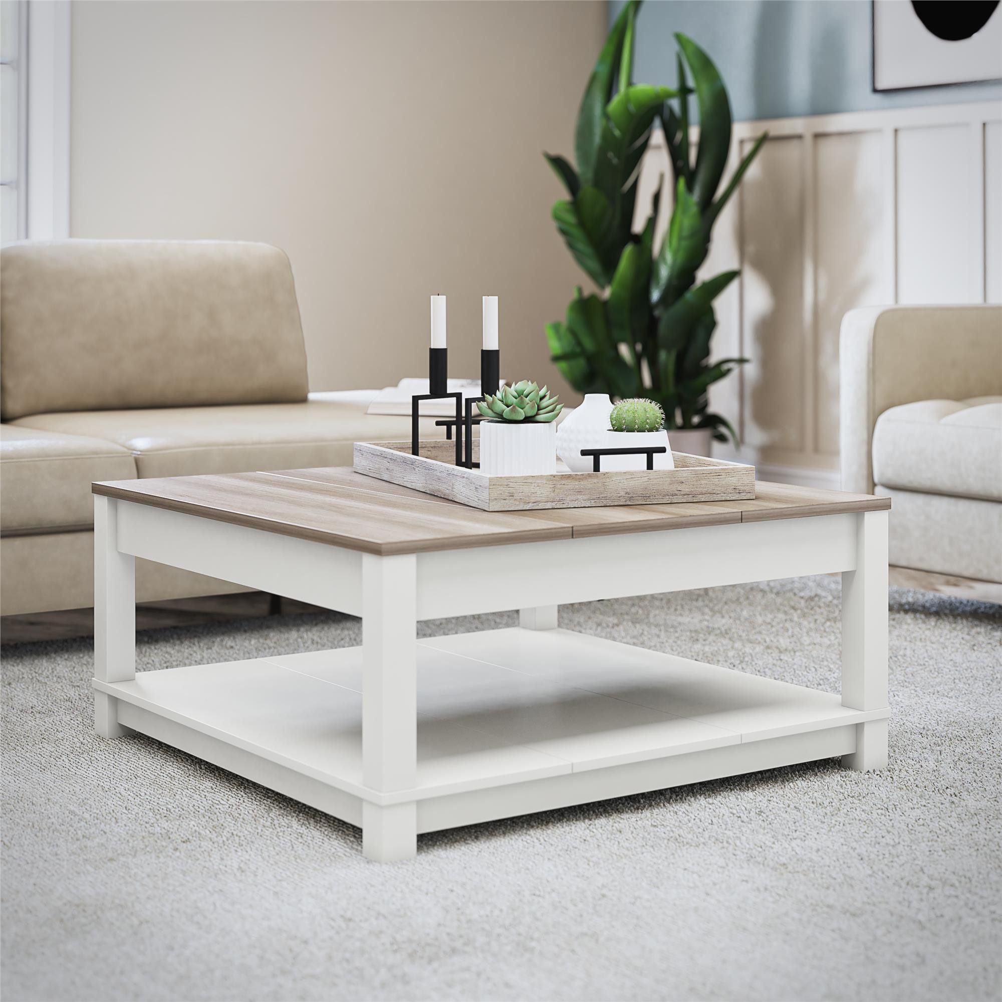 loft24 Couchtisch Chapel Hill - Wohnzimmertisch Ablagetisch Sofatisch Kaffeetisch, Wohnzimmertisch, 90 x 90 cm, Landhaus Stil, MDF