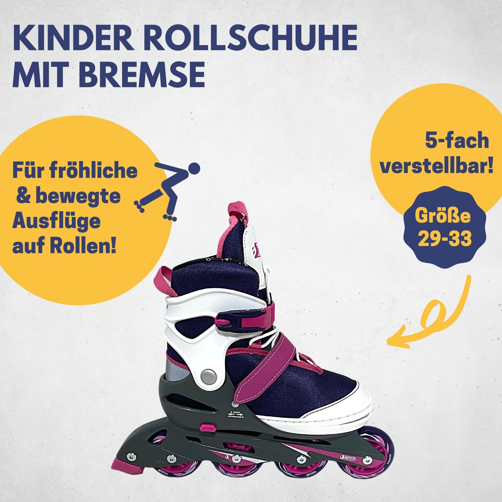 Best Sporting Schlittschuhe Inliner für Kinder 5-fach größenverstellbar in lila/pink, Kinder Inliner mit Bremse I Mit 4 Rollen I Für Mädchen