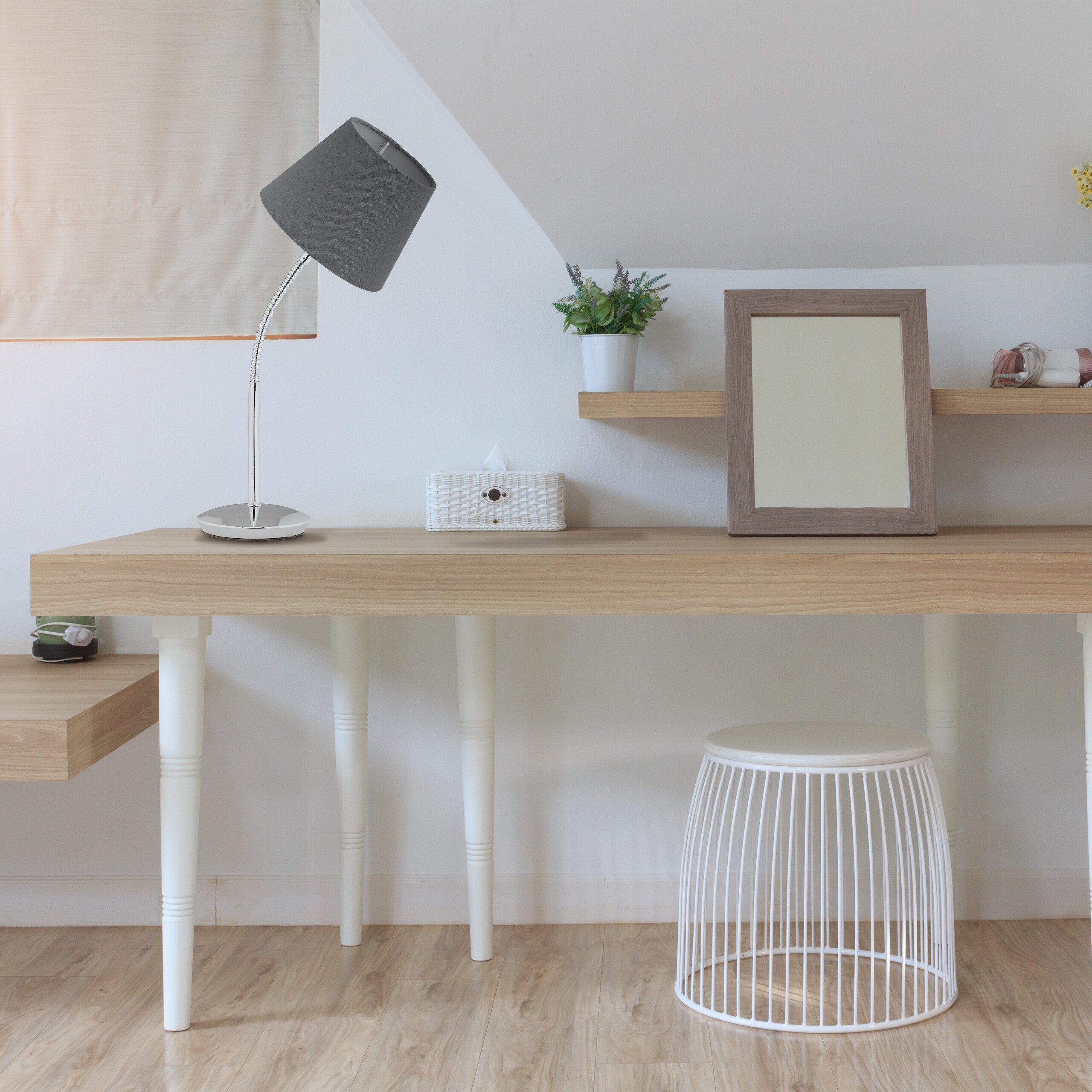 relaxdays Tischleuchte Flexible Tischlampe mit Stoffschirm, günstig online kaufen