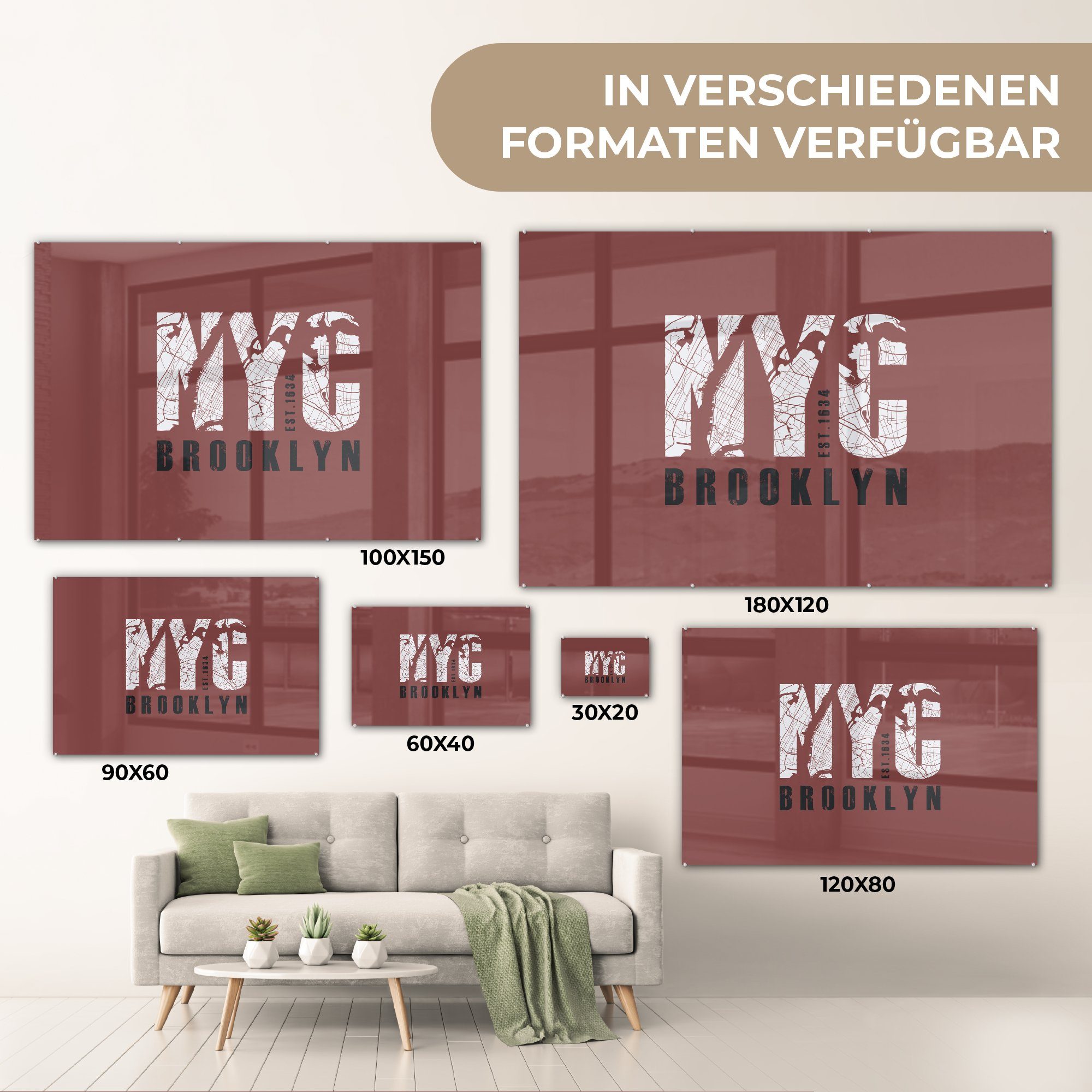 MuchoWow Acrylglasbild York Wohnzimmer Brooklyn, NYC & Schlafzimmer - St), Acrylglasbilder New - (1