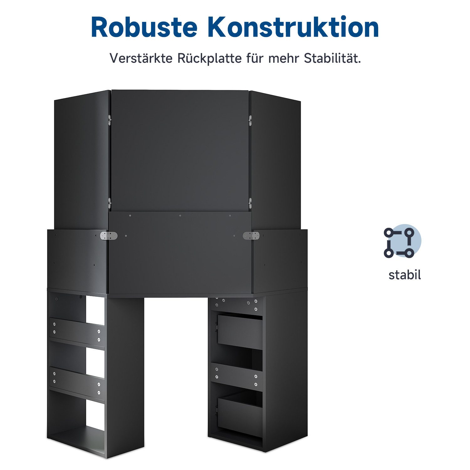 SONNI Schminktisch Schwarzer Eck-Schminktisch, Spanplatte + MDF, Verstellbarer Spiegel