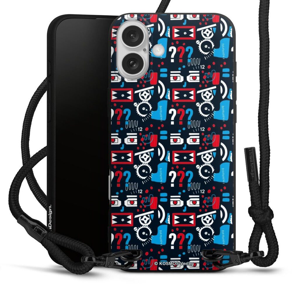 DeinDesign Handyhülle Die drei Fragezeichen Muster Offizielles Lizenzprodukt, Apple iPhone 16 Plus Premium Handykette Hülle mit Band Cover mit Kette