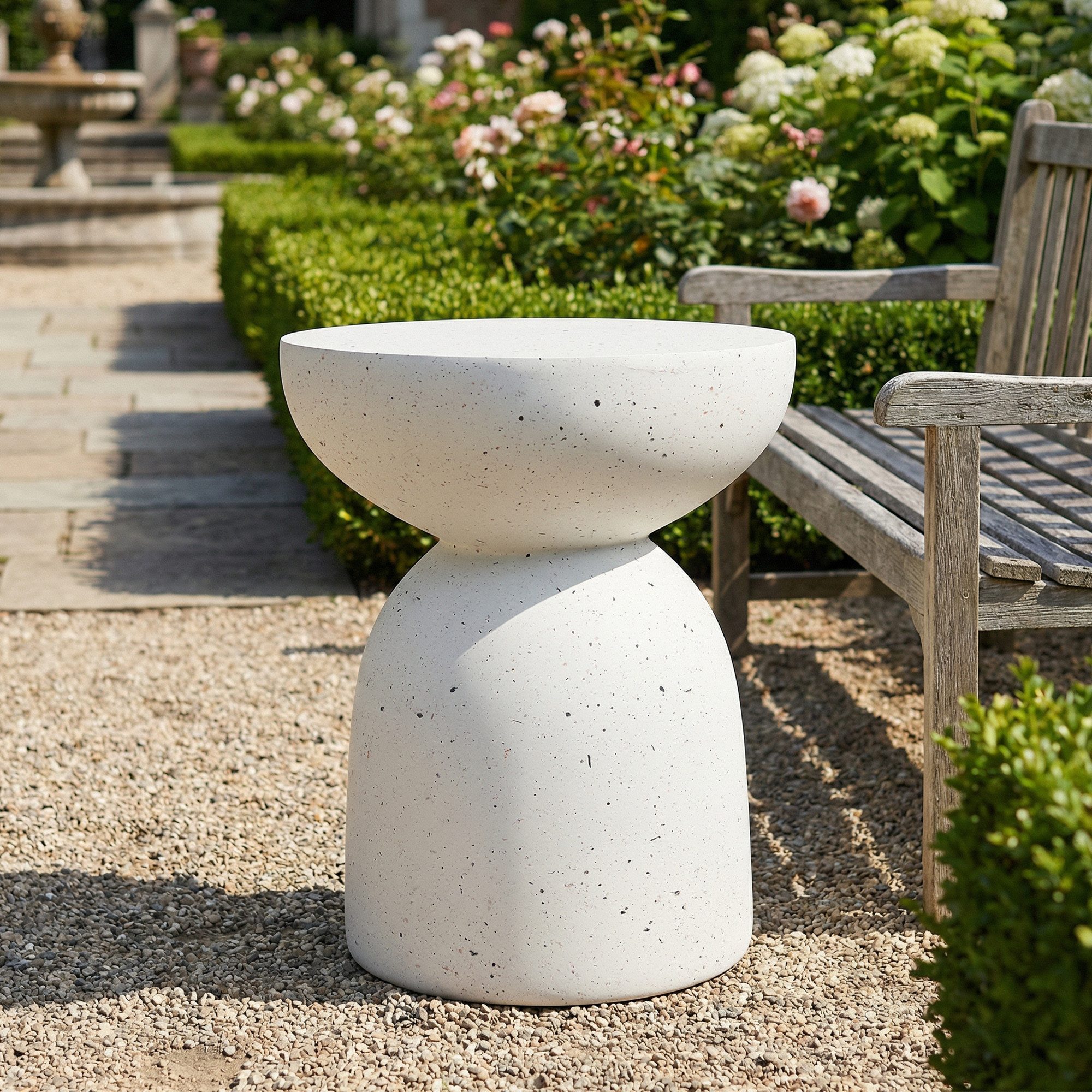 Flieks Gartentisch runder Beistelltisch aus MgO für den Außenbereich, Outdoor, Balkon (B45xH52,5 cm, 1-St., 1 Tsich), Esstisch Terrassentisch Couchtisch Balkontisch Terrazzo Weiß