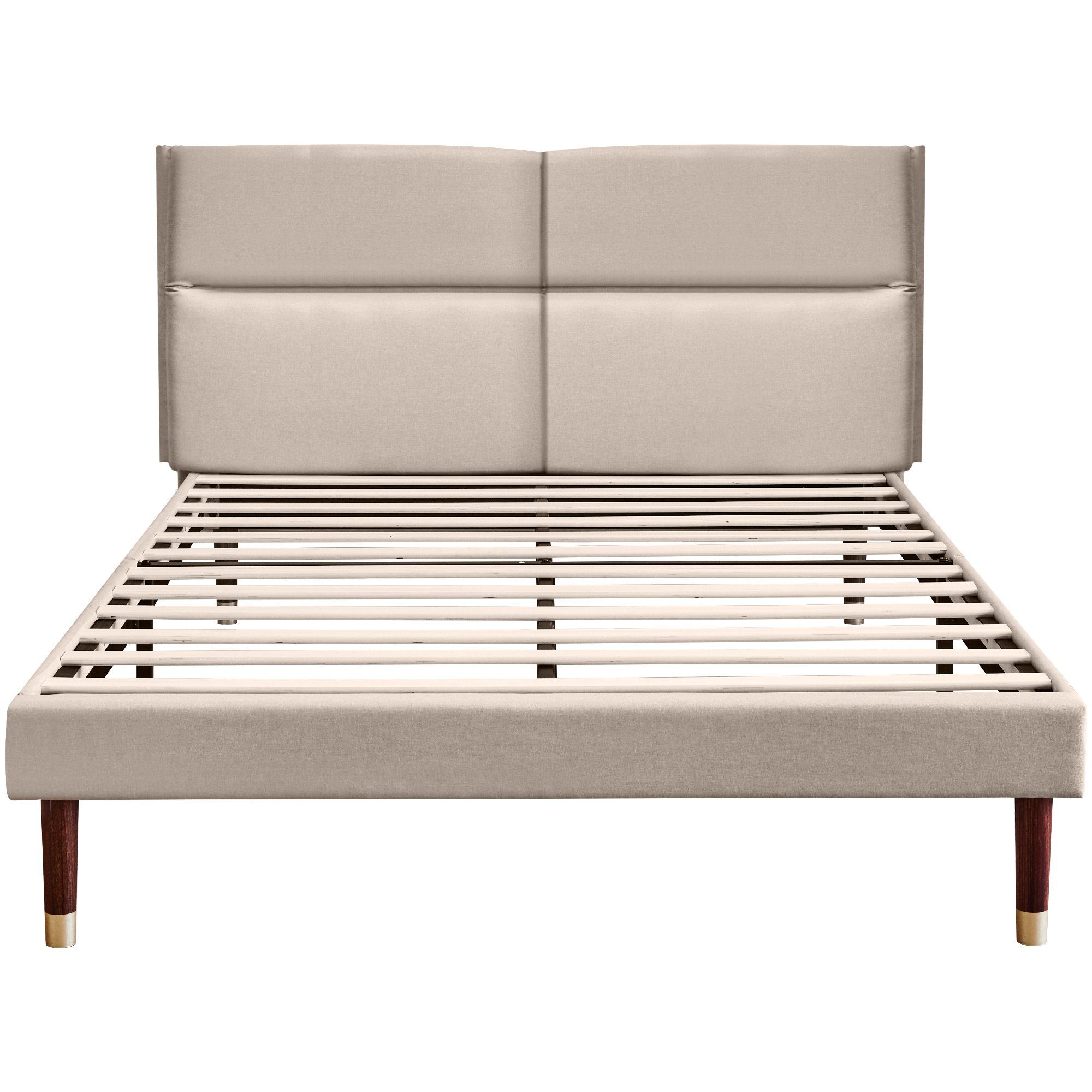 Polsterbett (Doppelbett 140x200cm), mit Winkel-verstellbarem Kopfteil & Lattenrost, Leinen, ohne Matratze