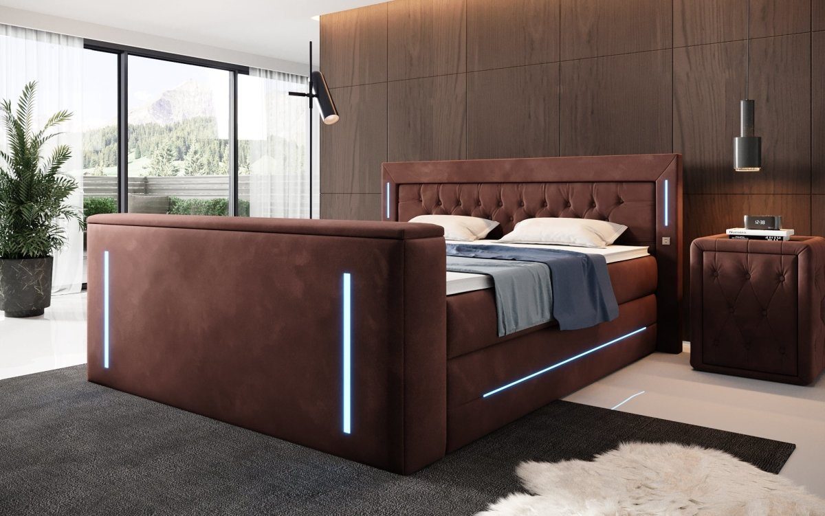 Brown Boxspringbett Stauraum Lift Luxusbetten24 TV mit Divalo, und