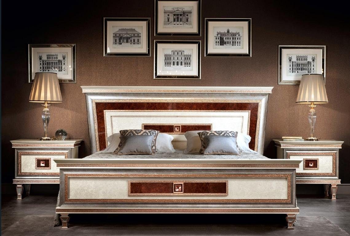 Italienische JVmoebel Bett Betten 3tlg. Schlafzimmer-Set 2x Möbel Nachttische Schlafzimmer