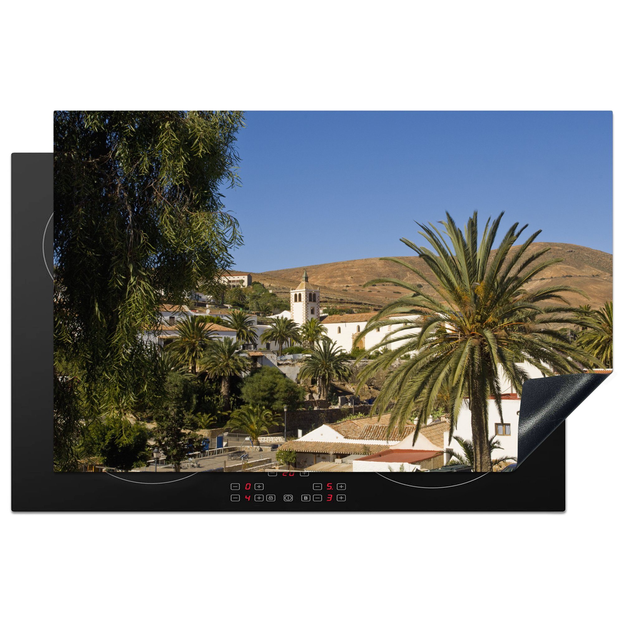 MuchoWow Herdblende-/Abdeckplatte Ein Blick auf ein Dorf auf Fuerteventura, Vinyl, (1 tlg), 81x52 cm, Induktionskochfeld Schutz für die küche, Ceranfeldabdeckung
