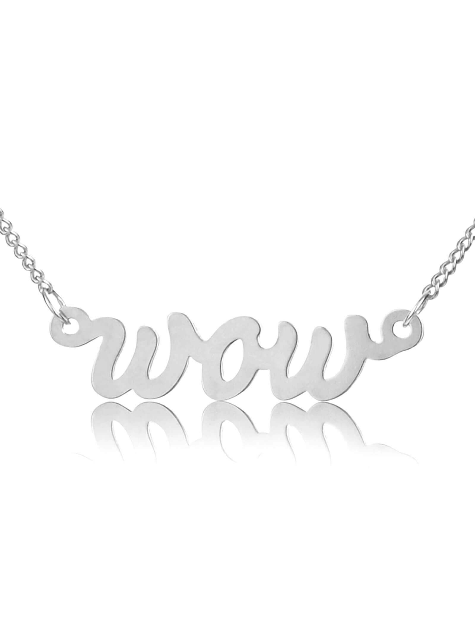 modabilé Kette mit Anhänger WOW Halskette, Damen Silberkette 42cm - 47cm mit WOW Schriftzug Sterling Silber 925