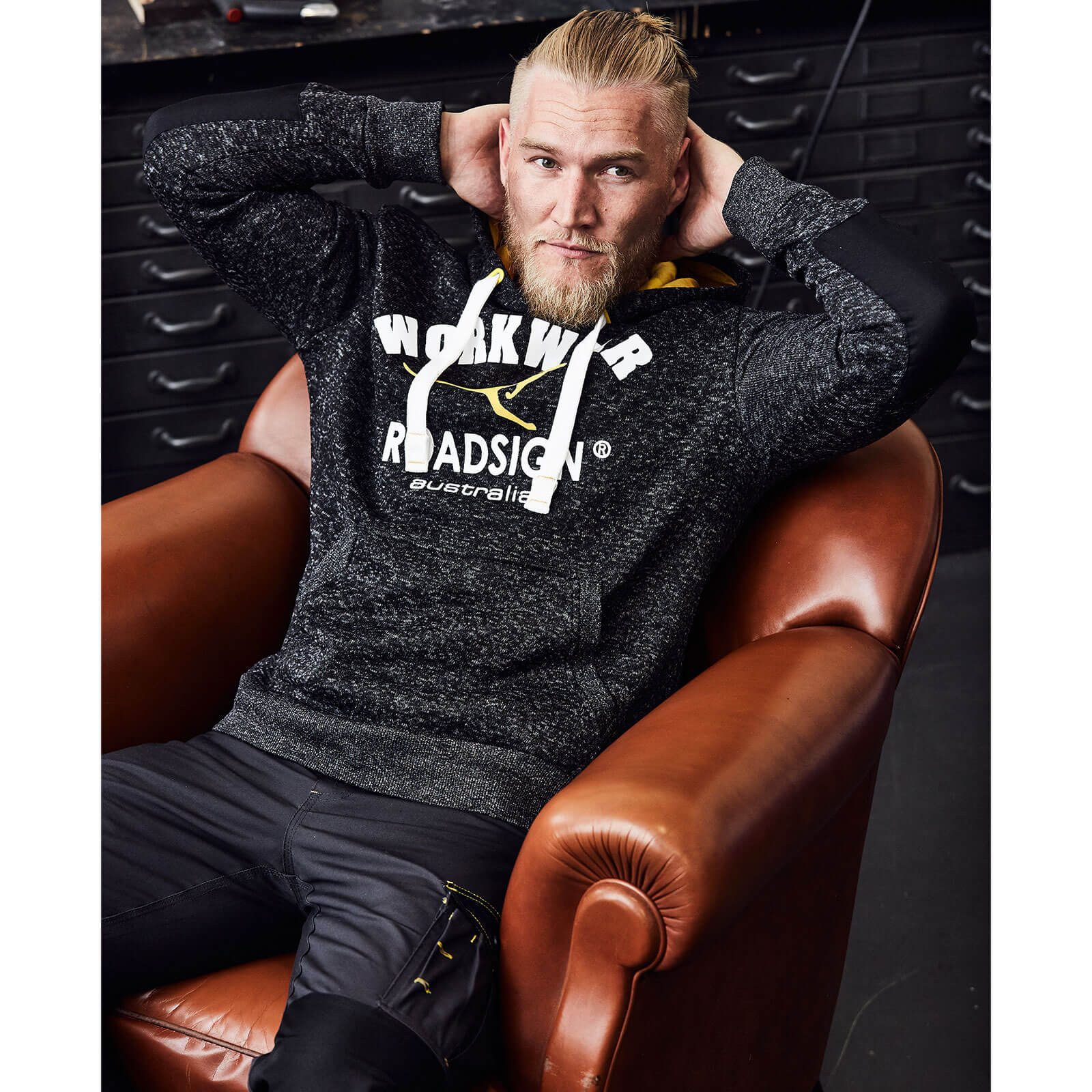 ROADSIGN australia Kapuzenpullover Herren Strickfleecehoody mit Frontprint - Pullover mit Kängurutaschen