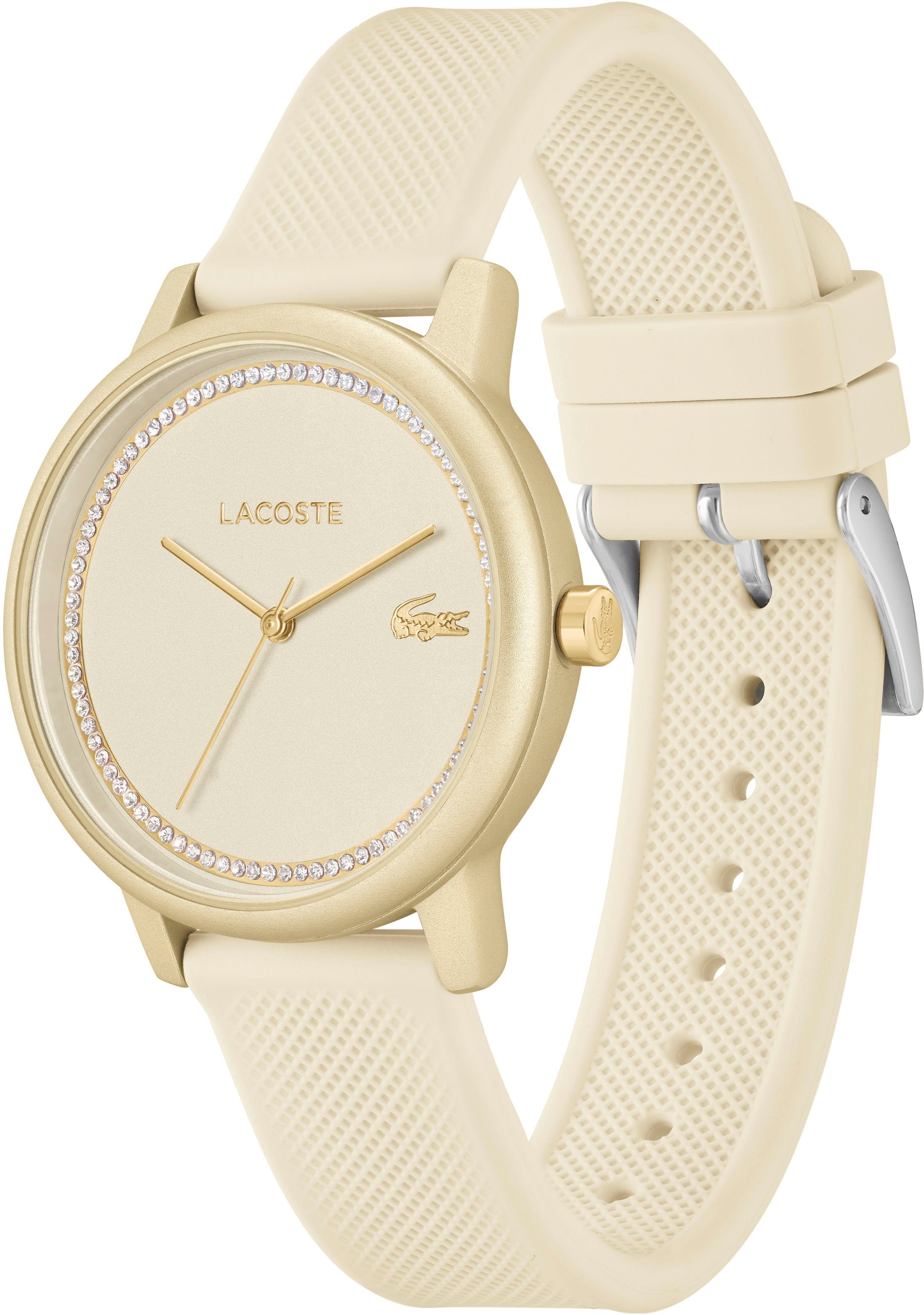 Lacoste Quarzuhr LACOSTE.12.12 GO 2001288, Armbanduhr, Damenuhr, analog, Glaskristalle, Silikonarmband