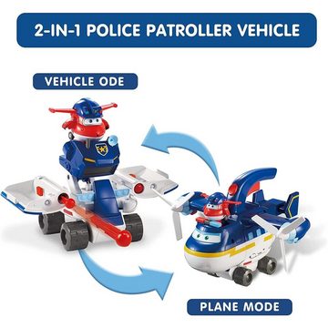 Super Wings Spielfigur 2 in 1 Police Patroller, 17 cm Blau Transformations-Flugzeug Polizeiflieger