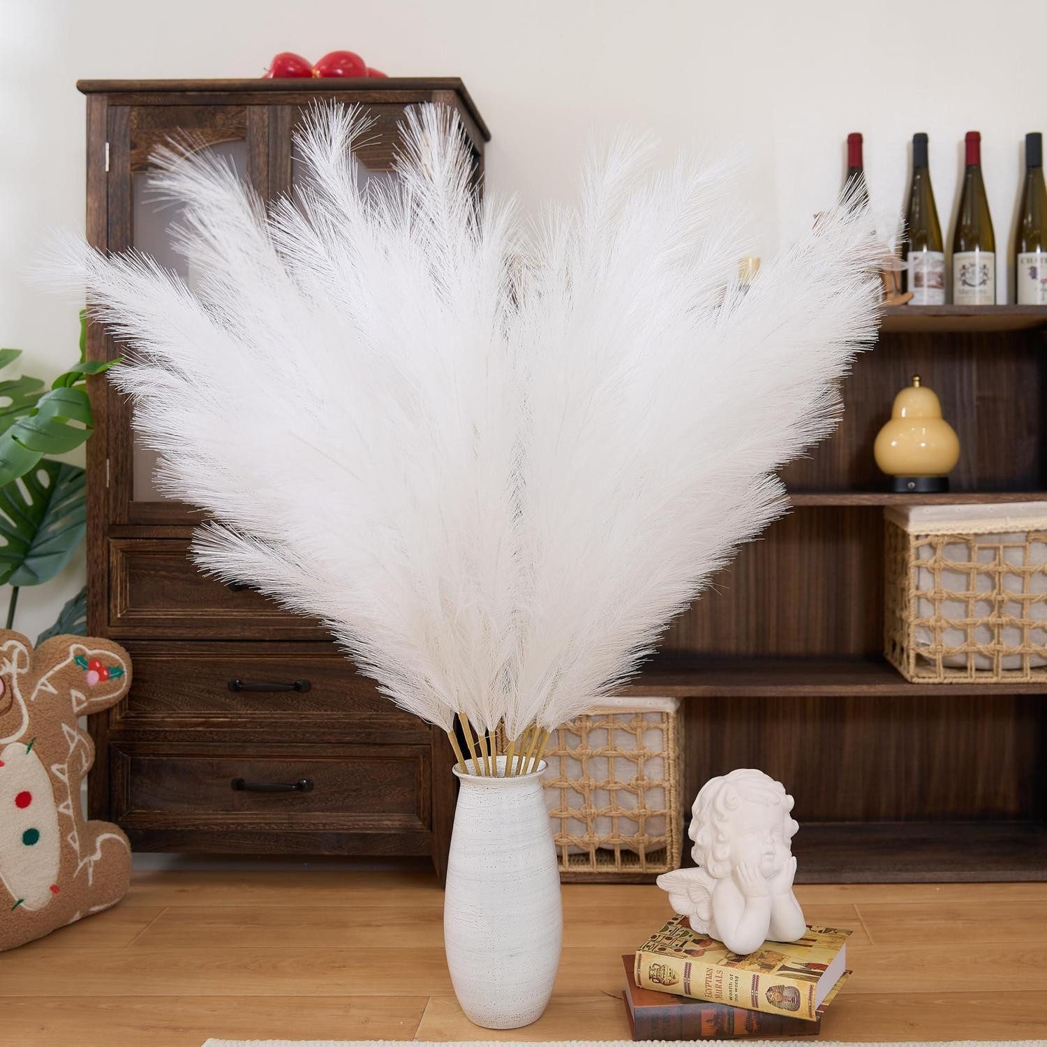 Kunstgras Pampasgras weiß 110cm 8 Stiele 18 Zweige, LuxusKollektion, Höhe 1 cm