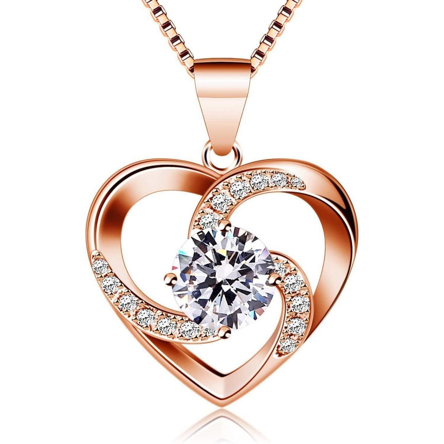 Herzkette Halskette Herz Damen 925 Silber Anhänger Zirkonia 45cm 02